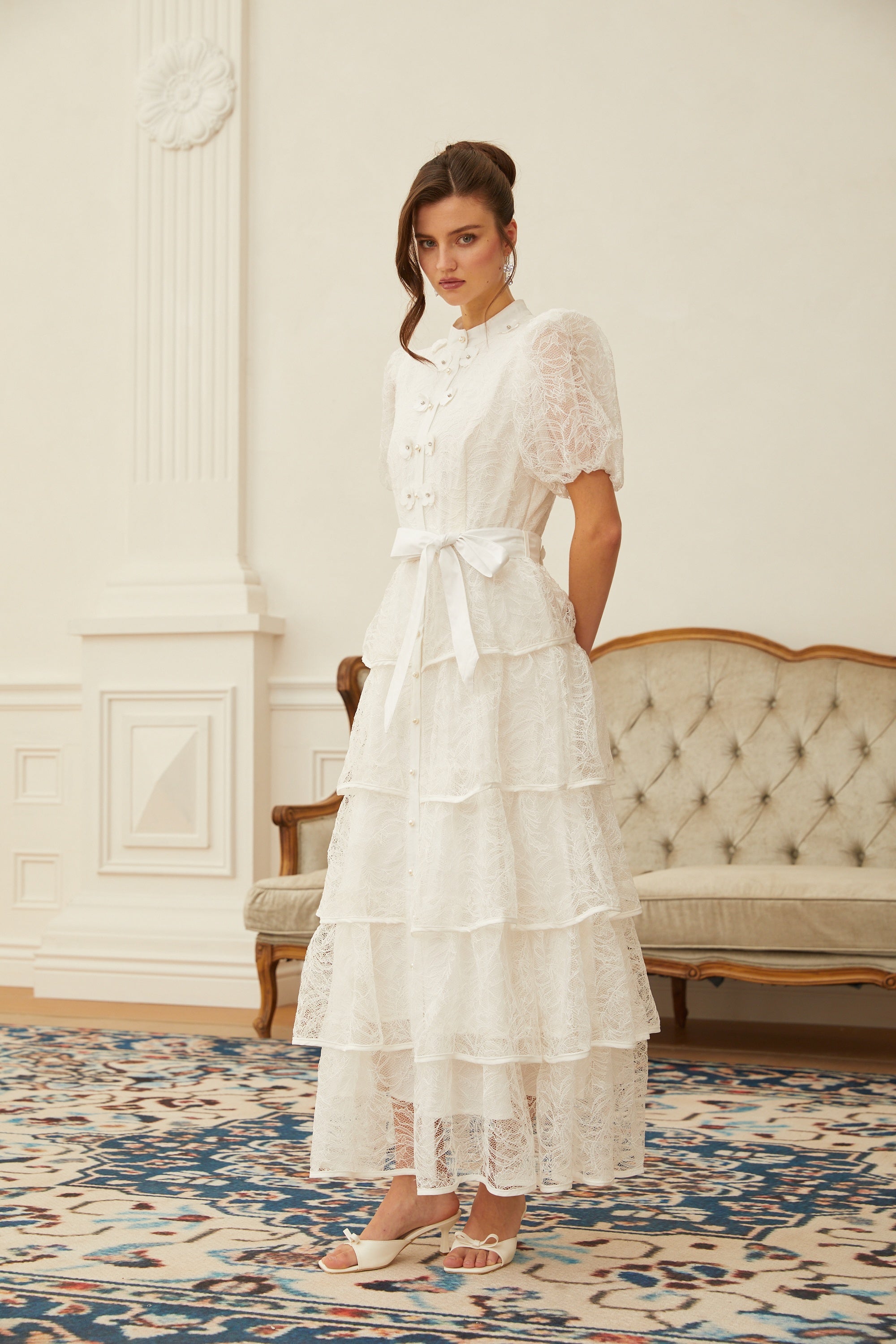 Verity White Floral Lace Tiered Maxi Dress (Final Sale-US Only)
