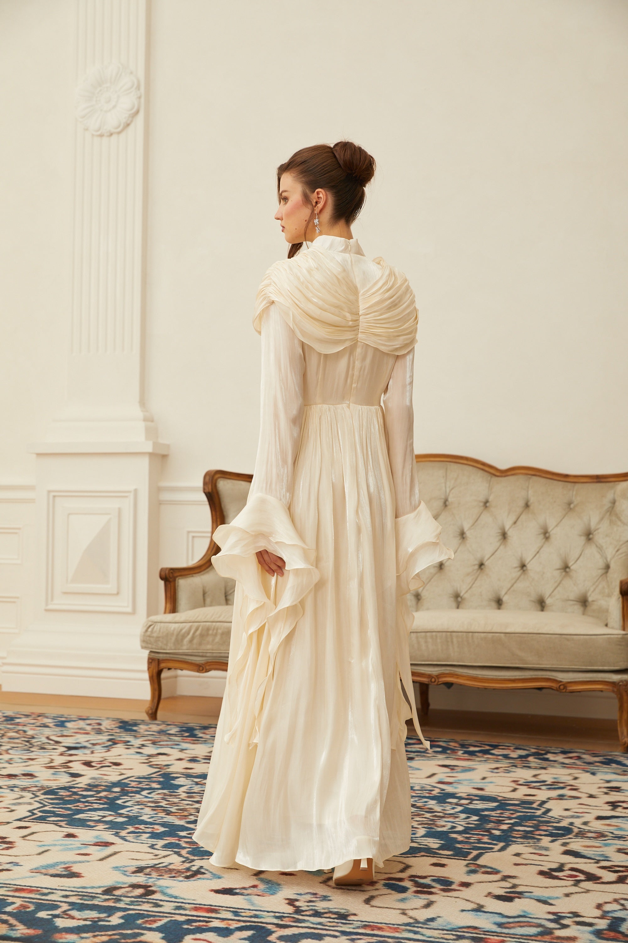 Danuta Neutral Ruched Pleated Maxi Dress(Final Sale-US Only)