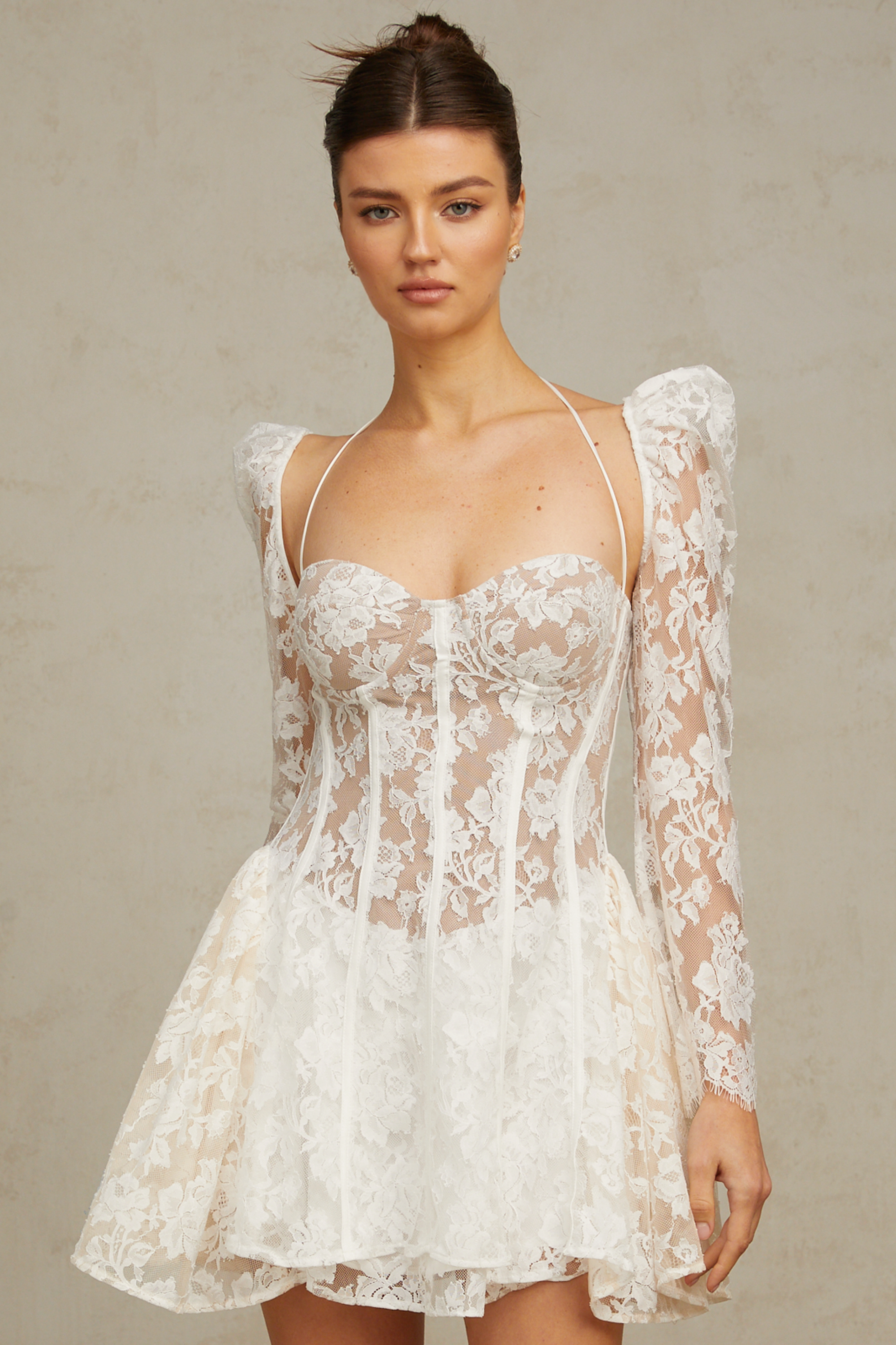 Vivienne white floral-lace corset mini dress (Final Sale)