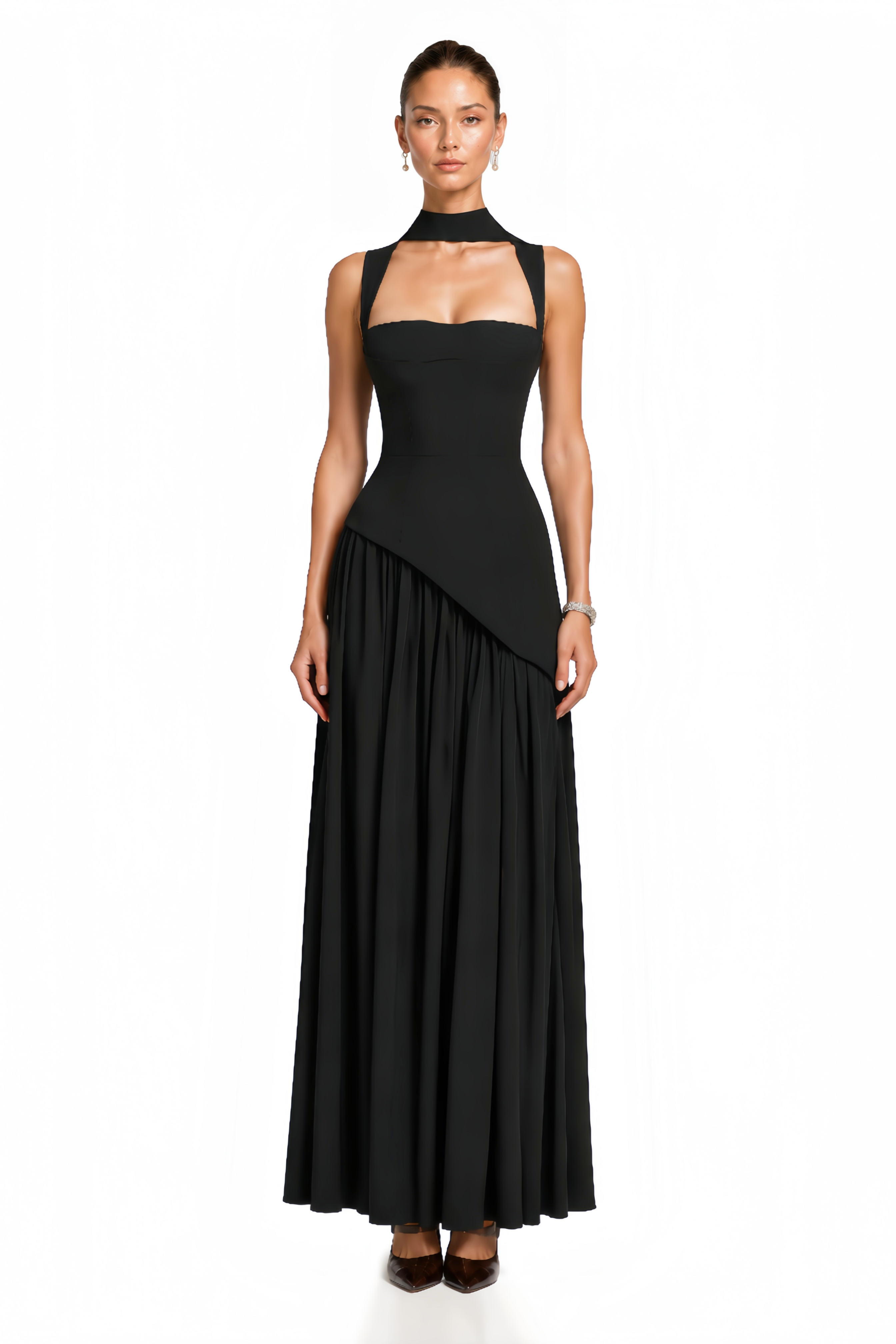 Sidonie Black Asymmetrical Maxi Gown (Final Sale-US Only)