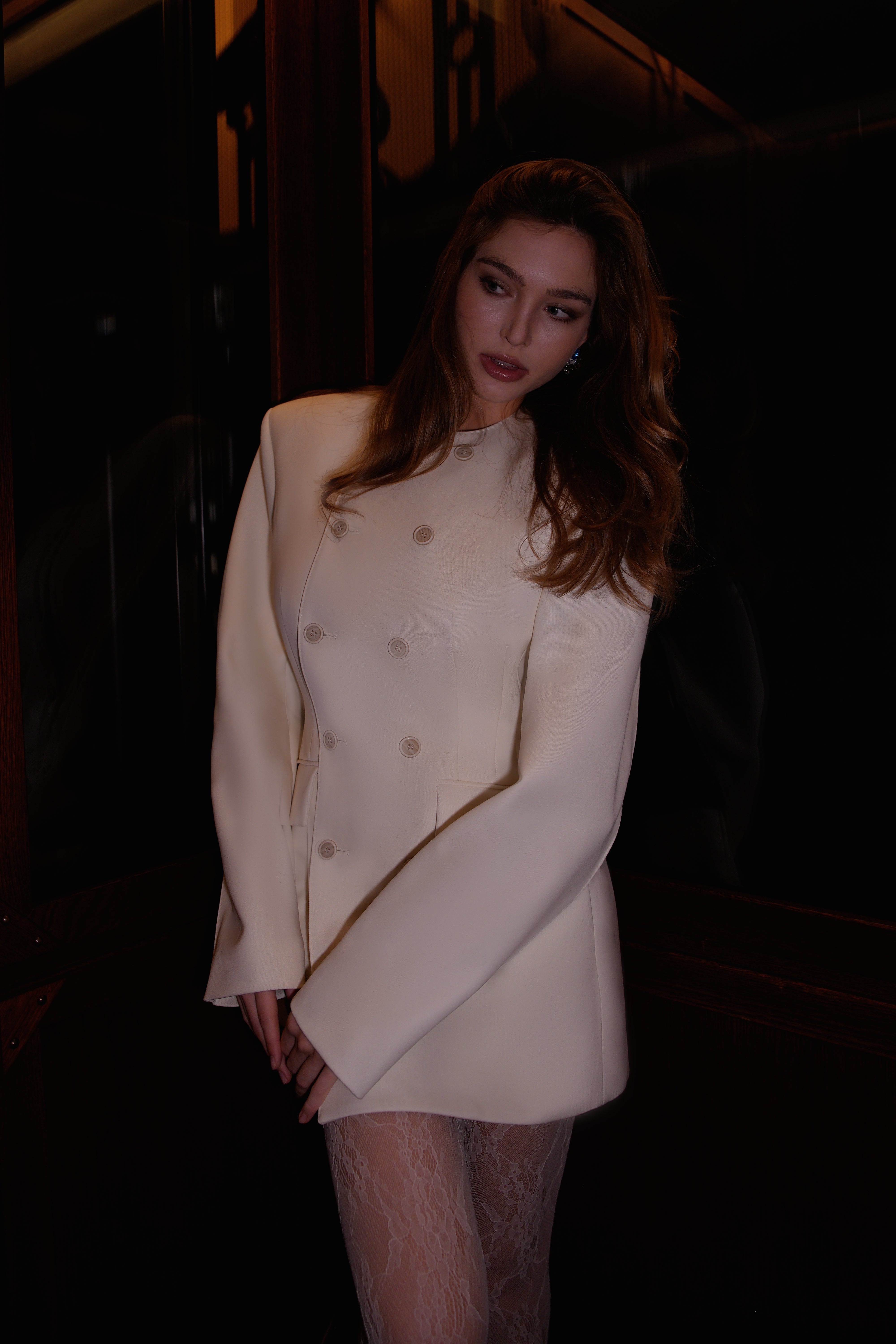 Saffron White Double-Breasted Blazer Dress (Final Sale)