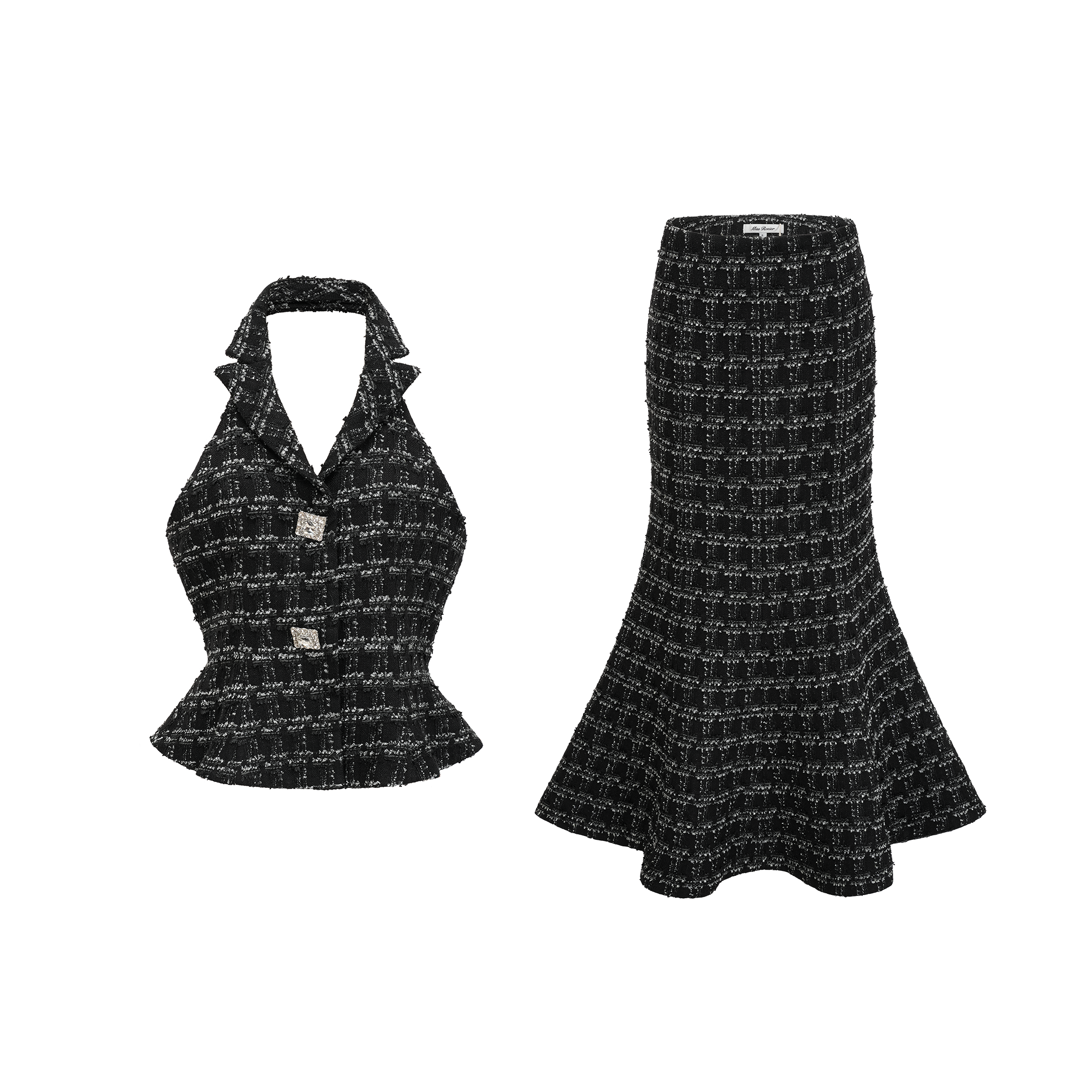 Axelle black checked tweed vest top & skirt matching set (Final Sale)