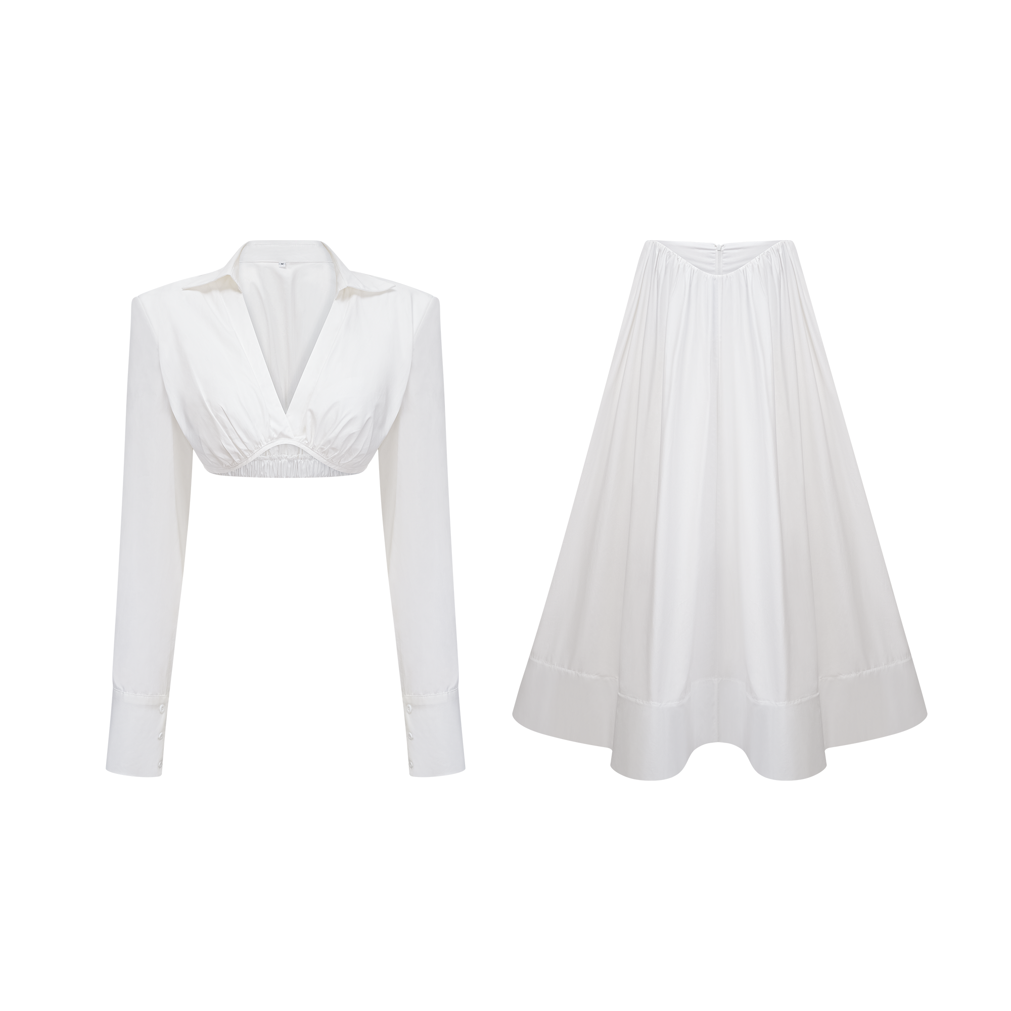 Caterina White Shirred Shirt & Skirt Set (Final Sale)