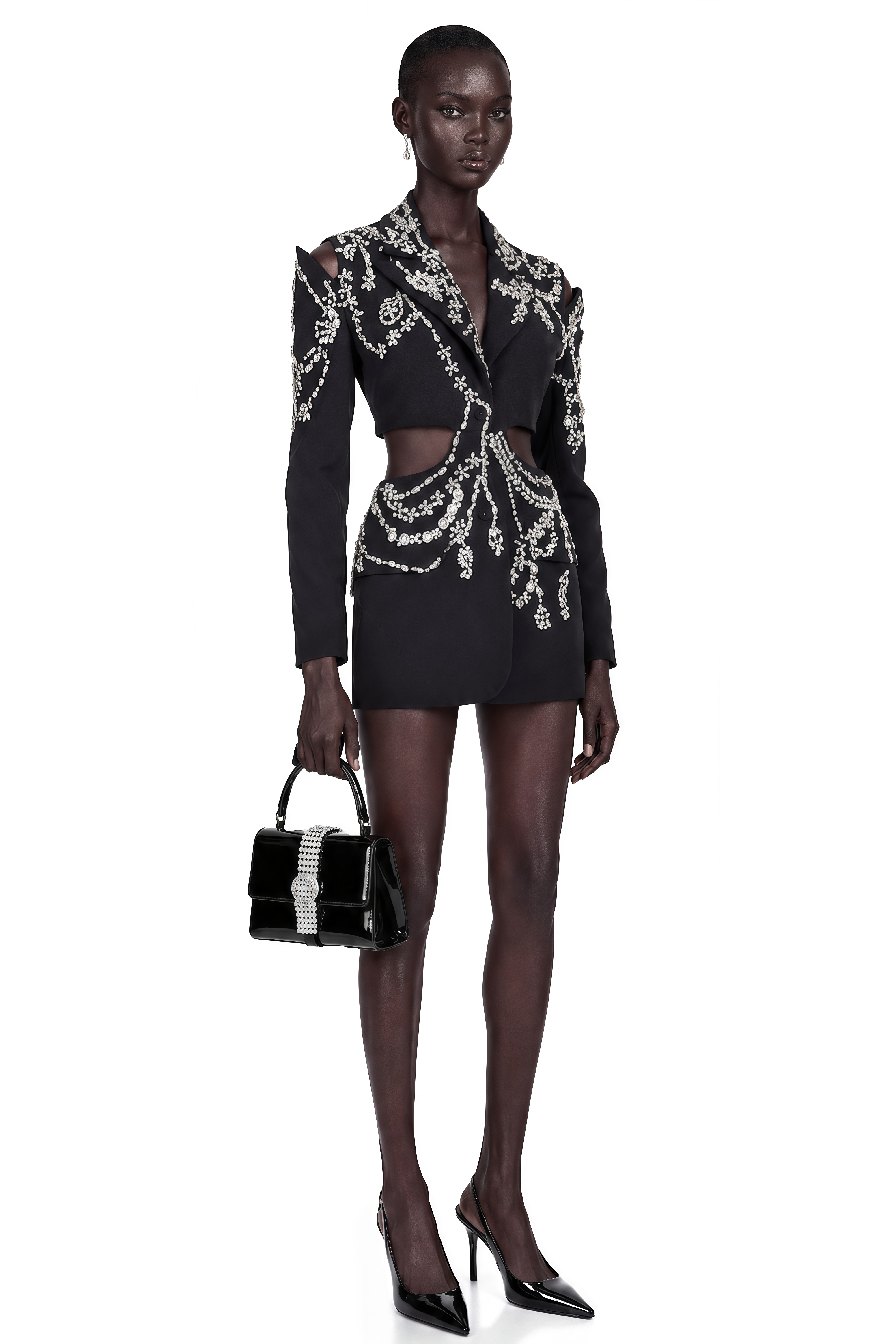 Audrey Black Crystal-Embellished Cut-Out Jacket