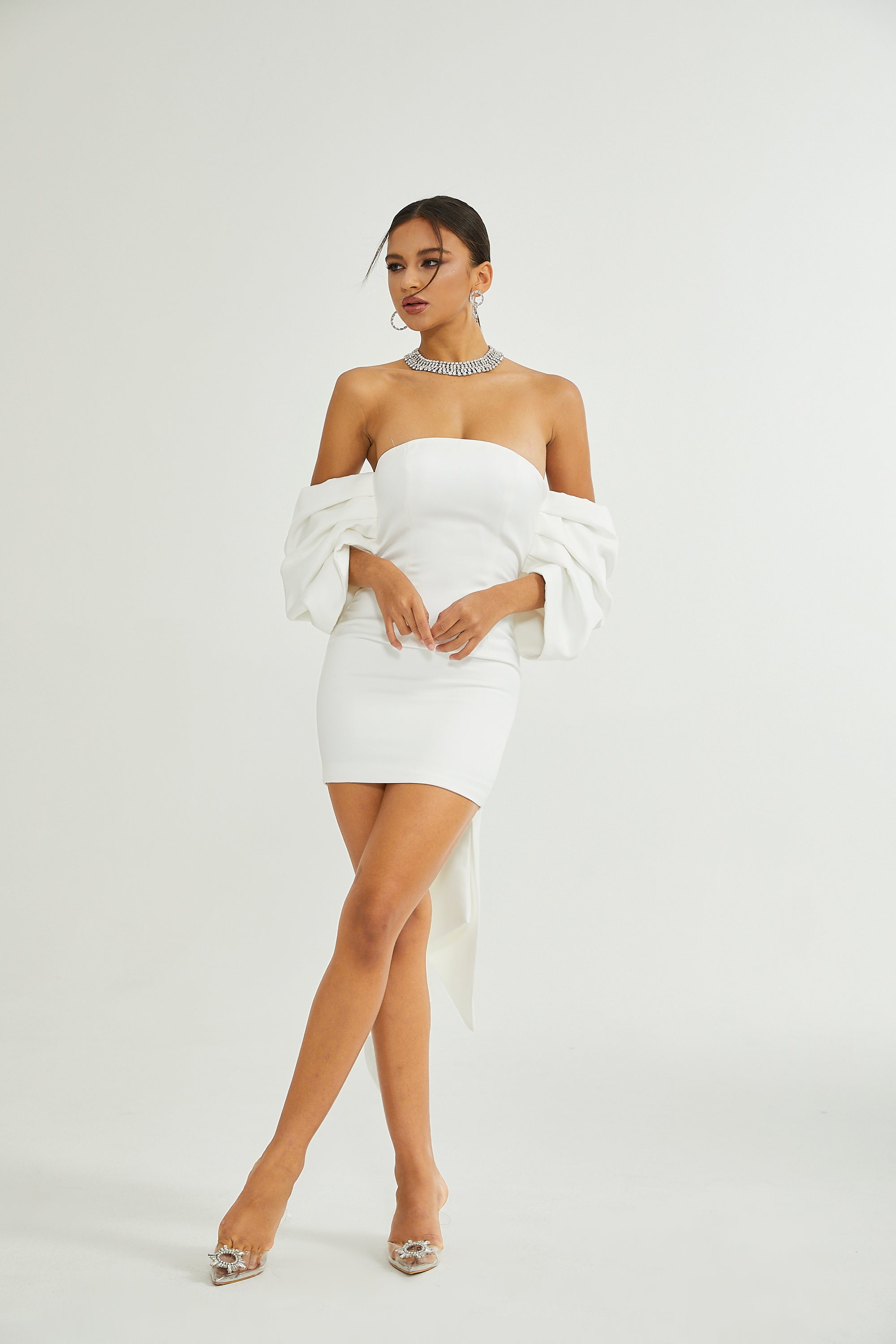 Hélène white oversize-bow mini dress (Final Sale)