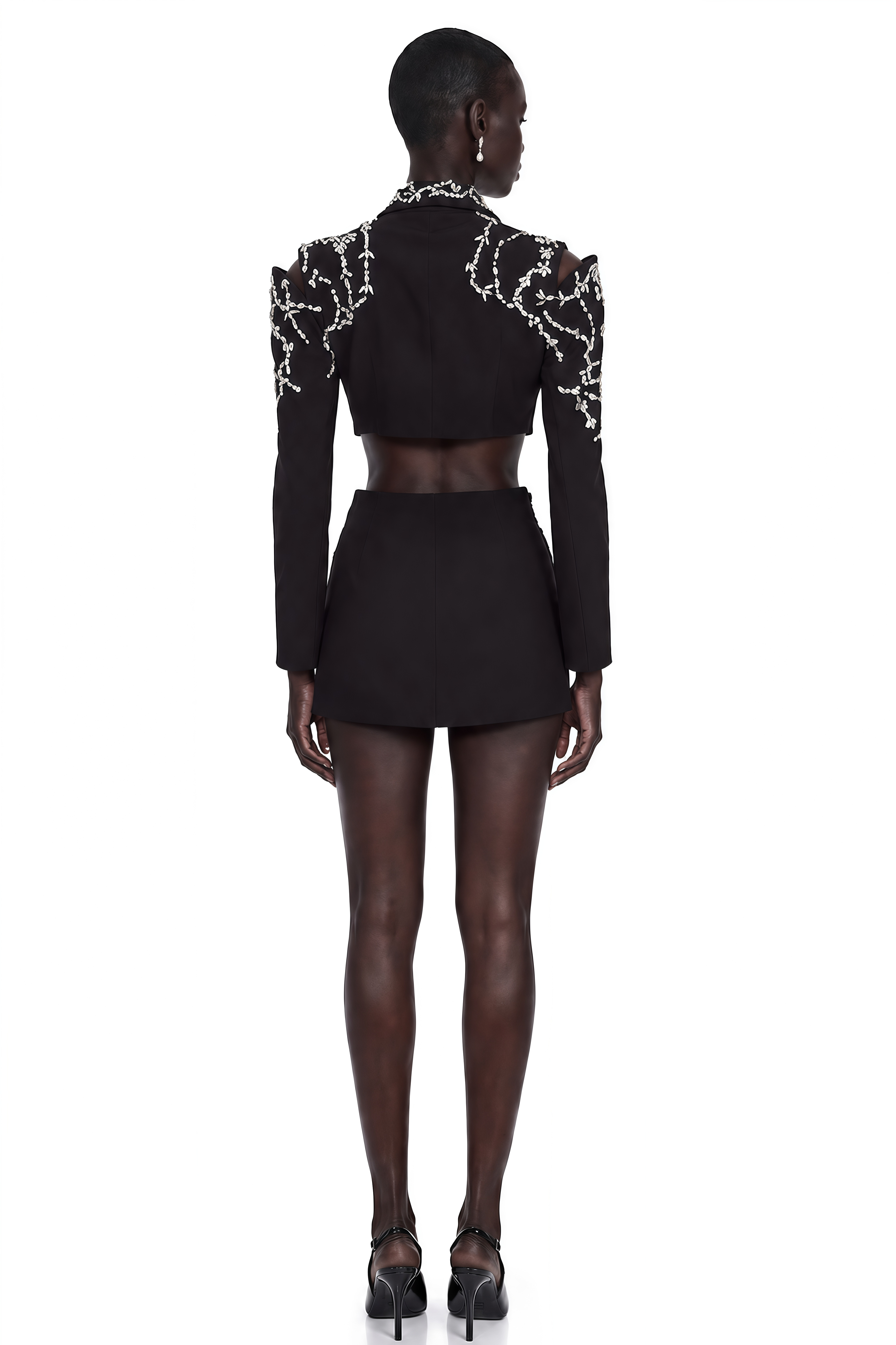 Audrey Black Crystal-Embellished Cut-Out Jacket