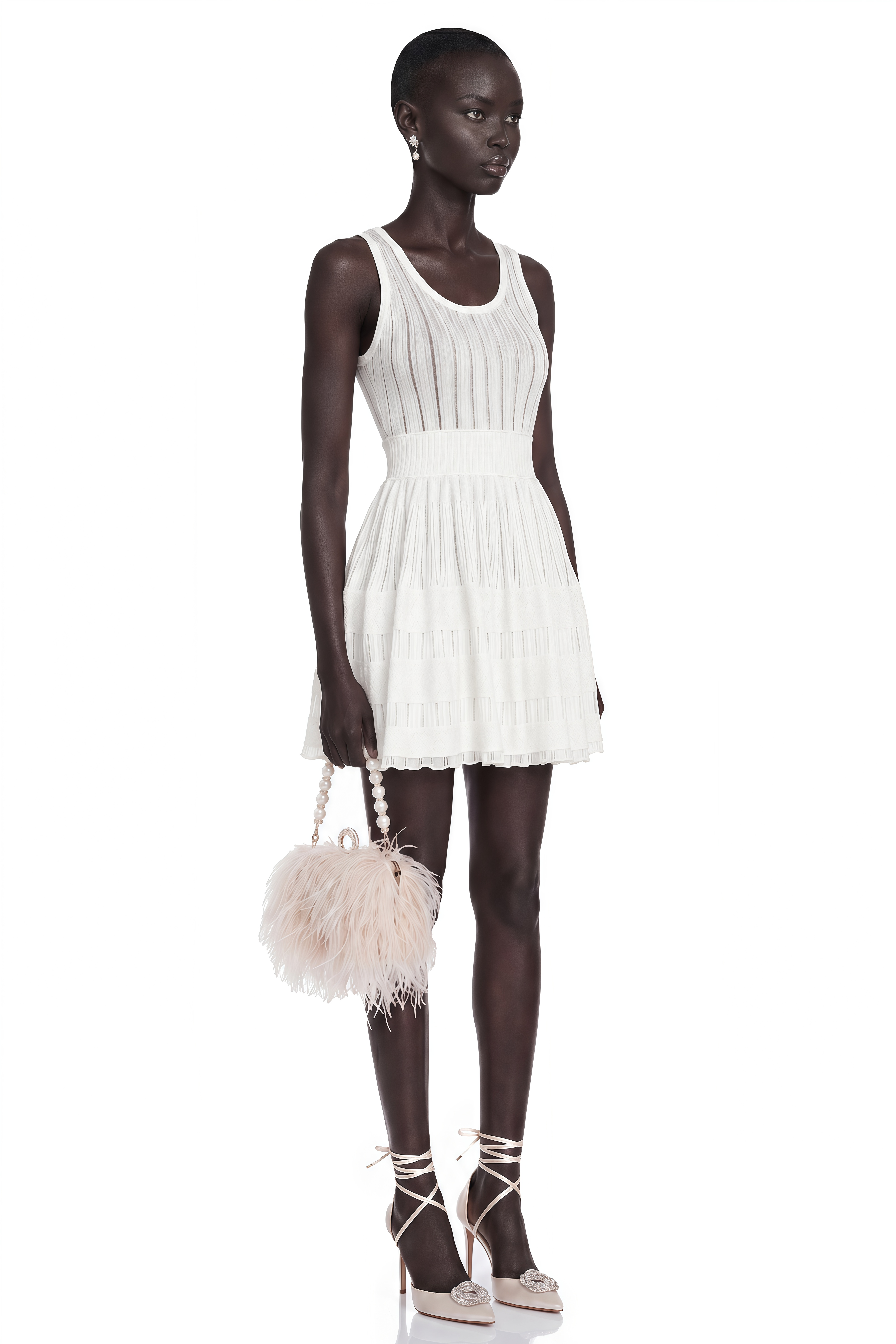 Noémie White Cut-out Pleated Mini Dress