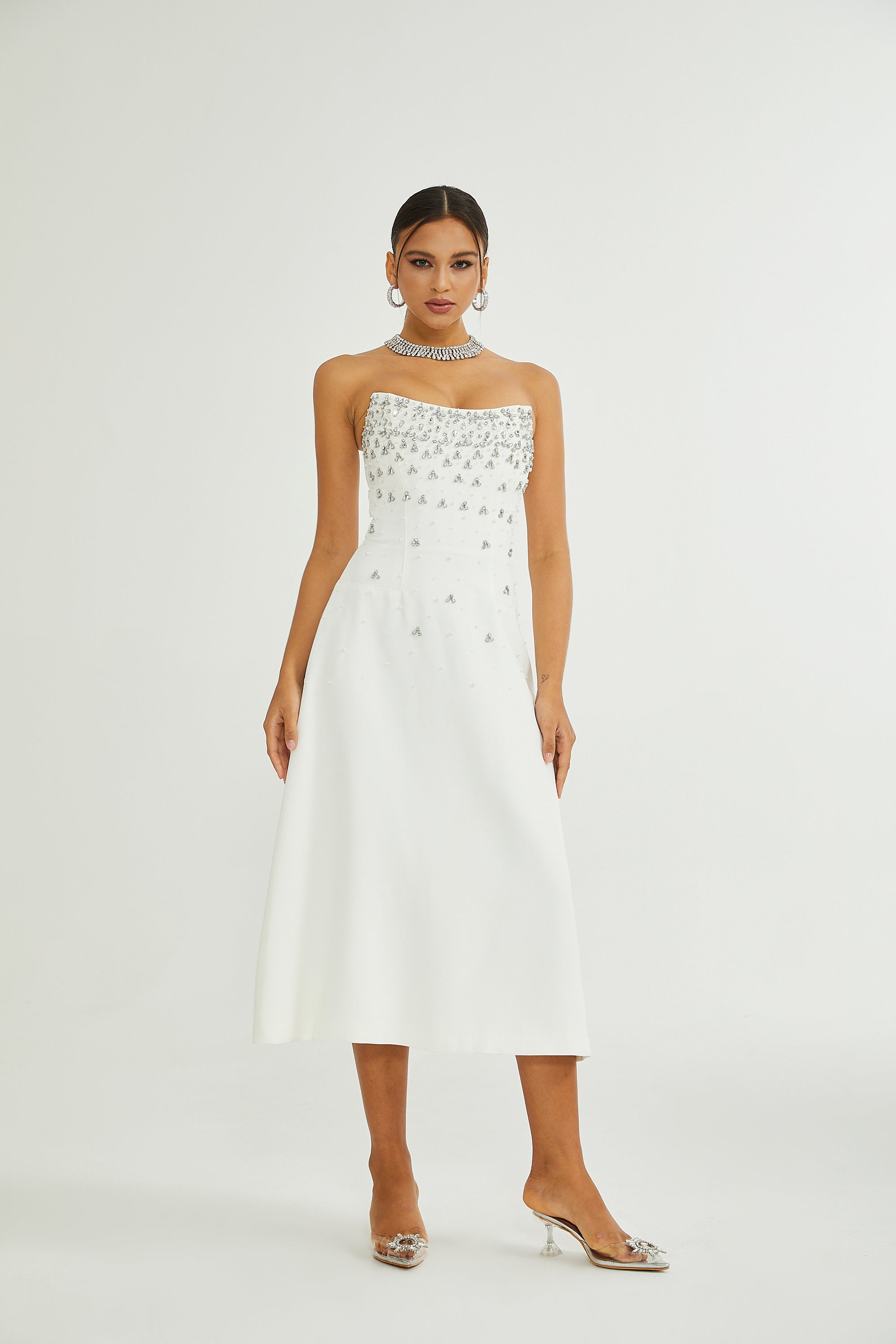 Melisande white embellished midi dress (Final Sale-US Only)
