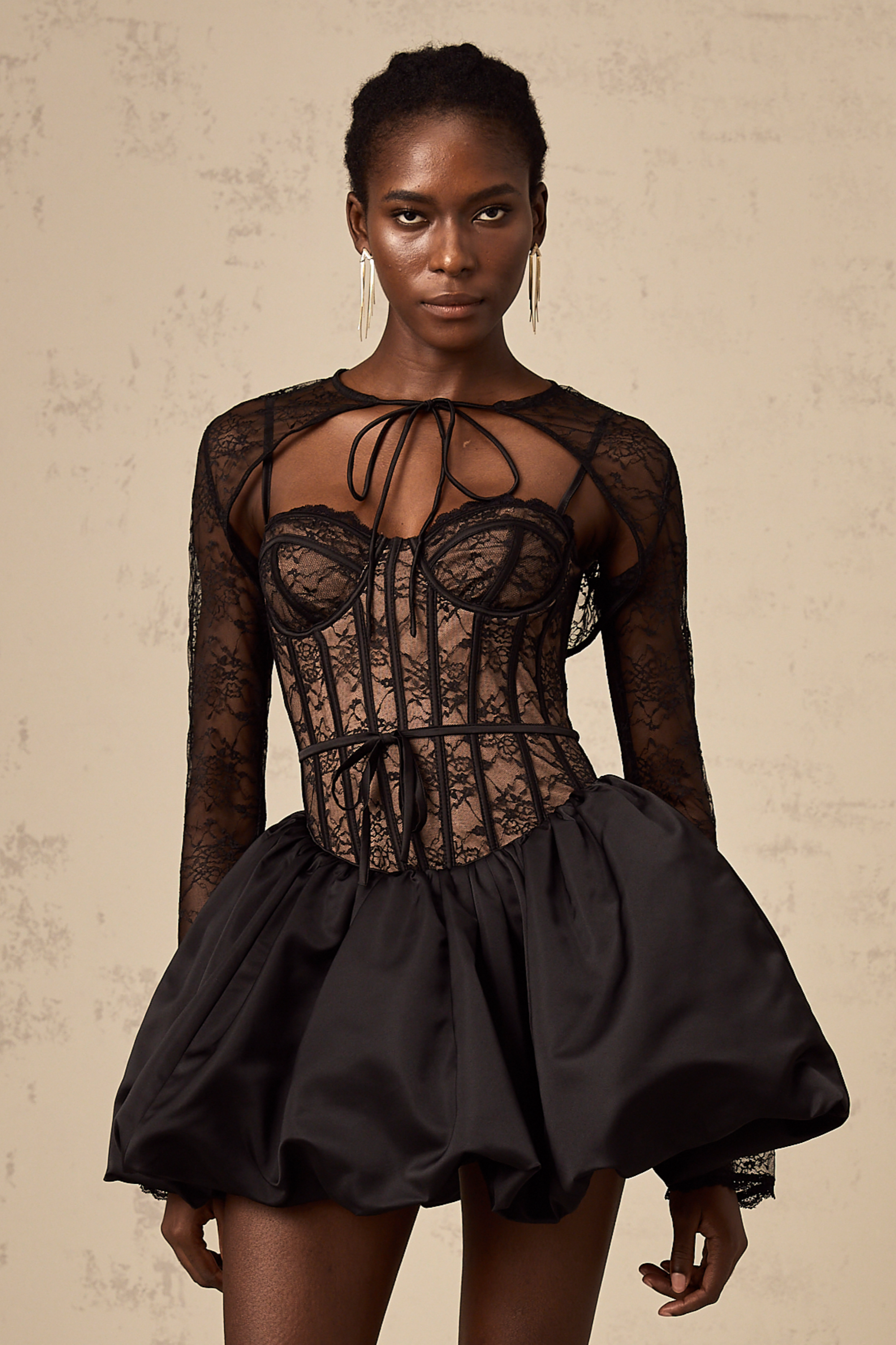 Louise black floral-lace vest & dress matching set (Final Sale-US Only)