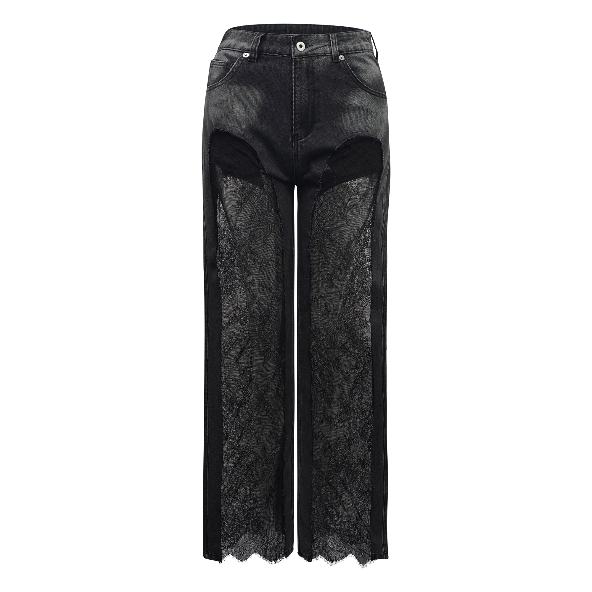 Black cutout trousers with sheer panels