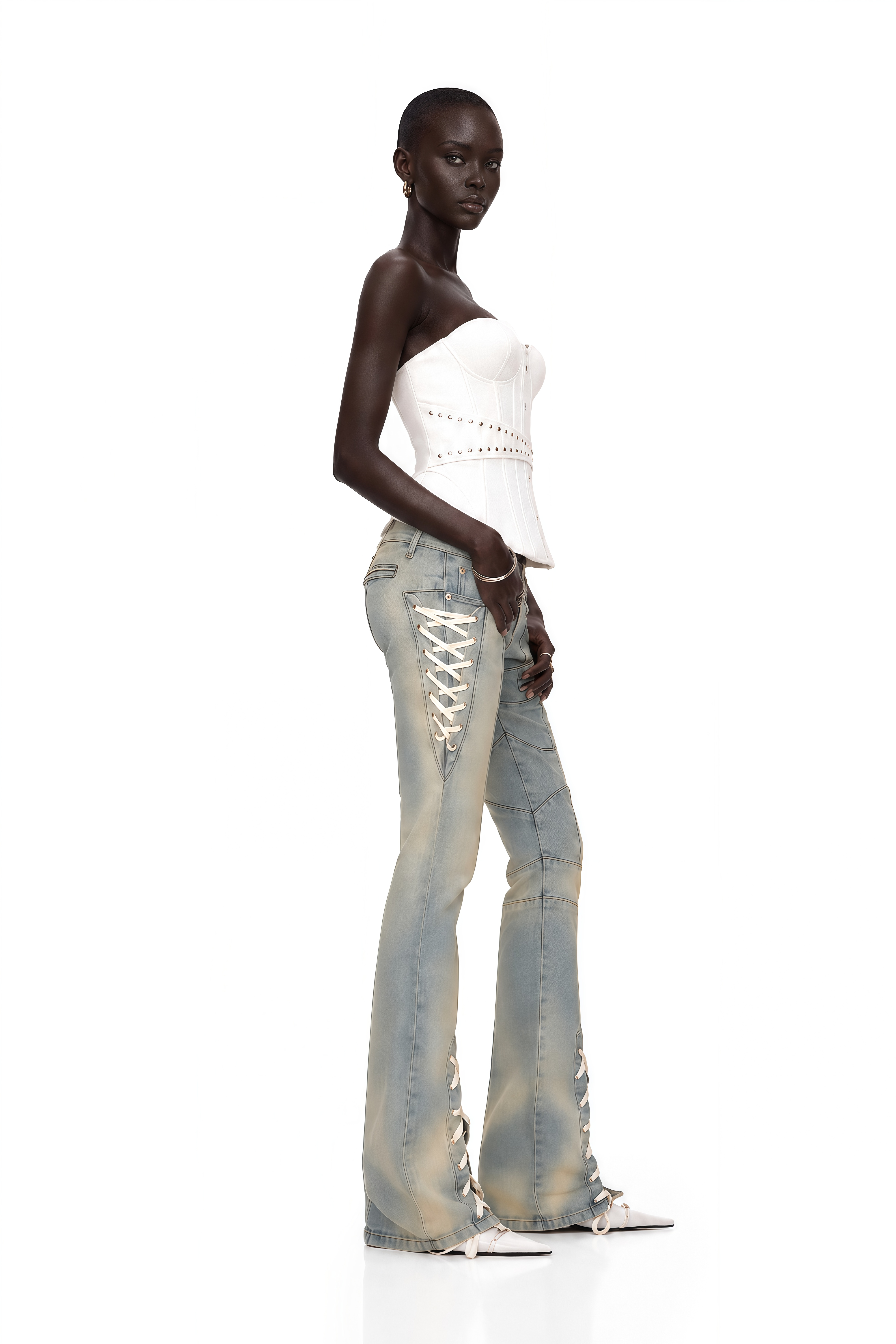Tiril White Studded Belted Corset Top
