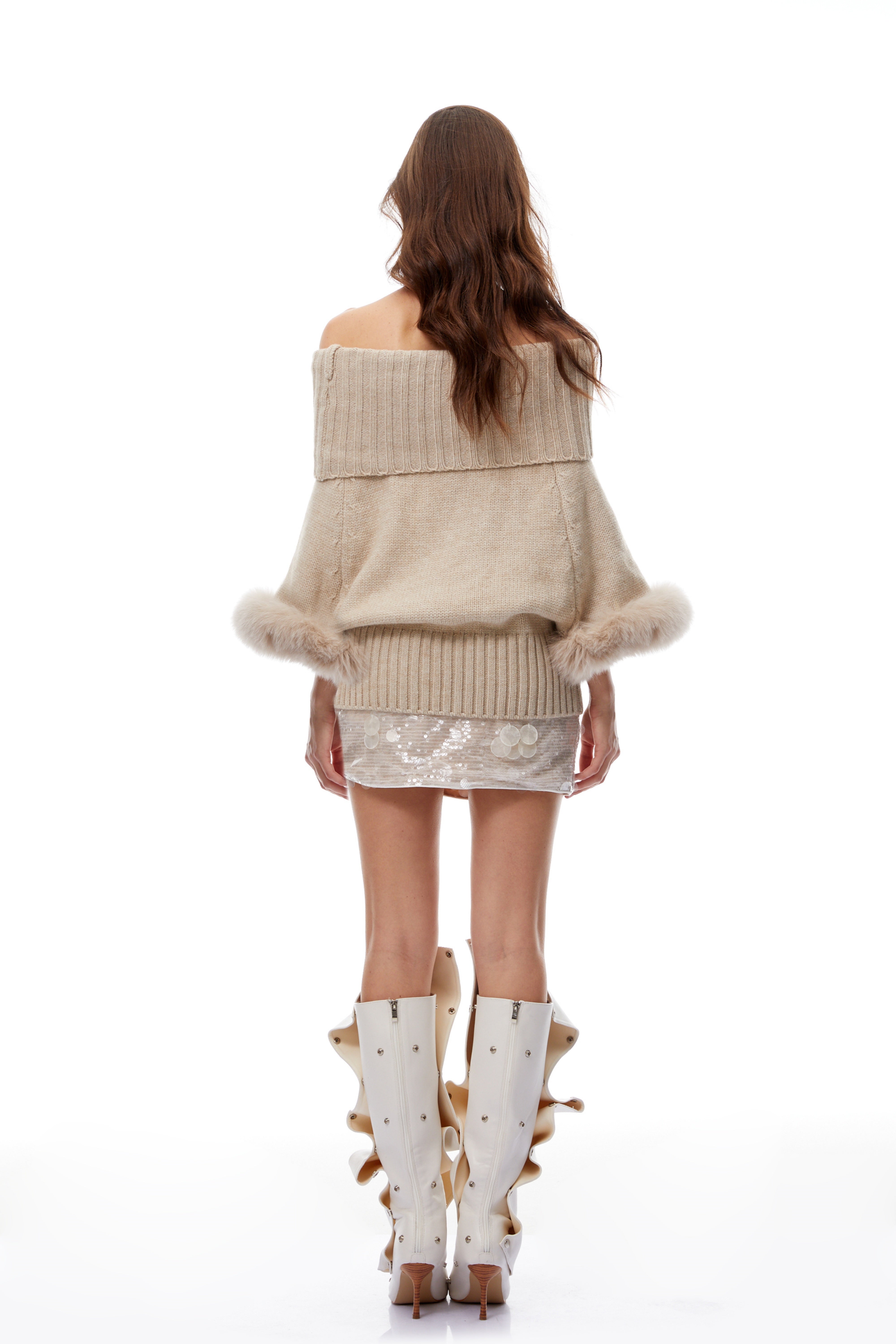 Layla Neutral Fur Trim Cable Knit Sweater (Final Sale-US Only)