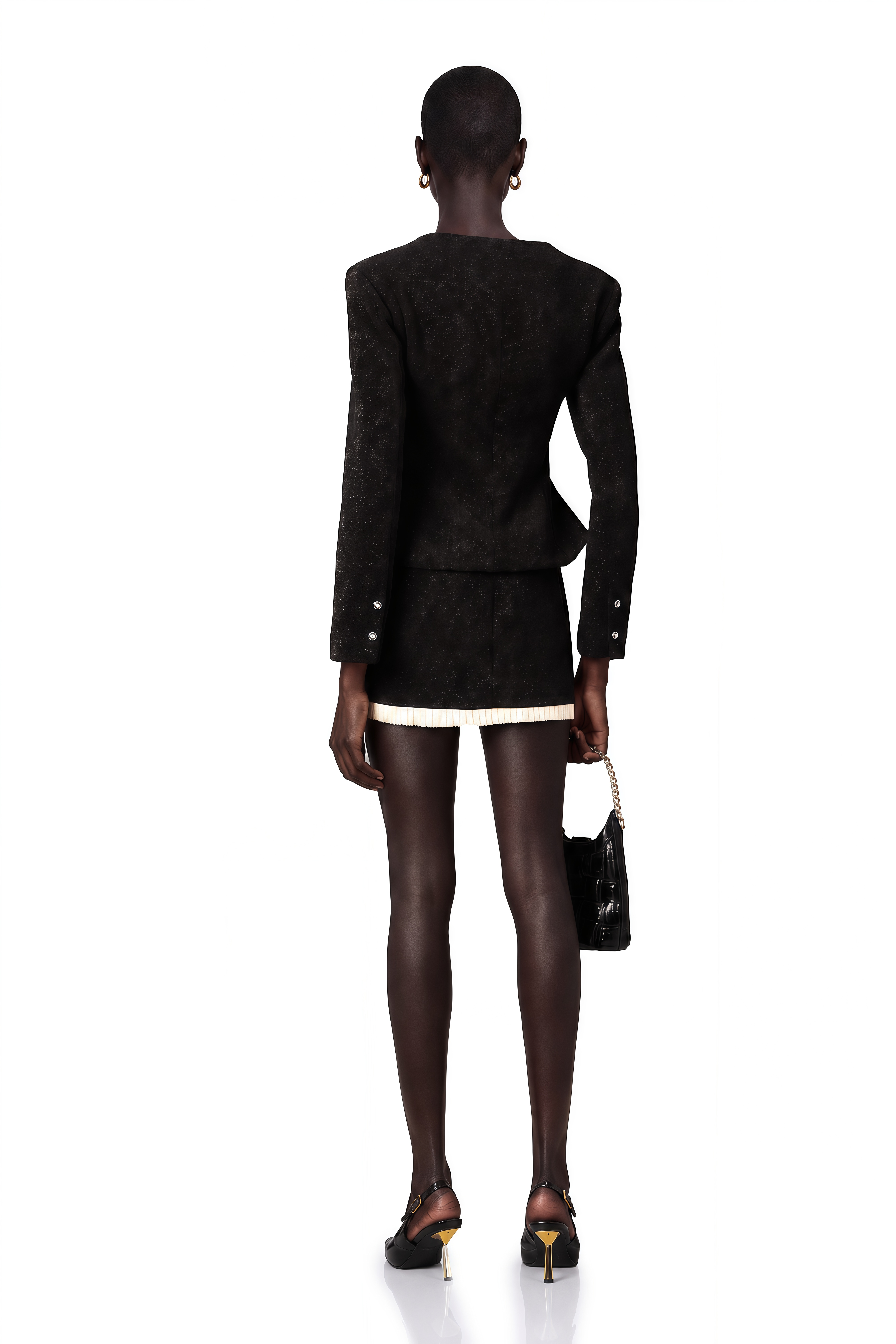 Hilaire Black Corduroy Paneled Jacket & Skirt Matching Set