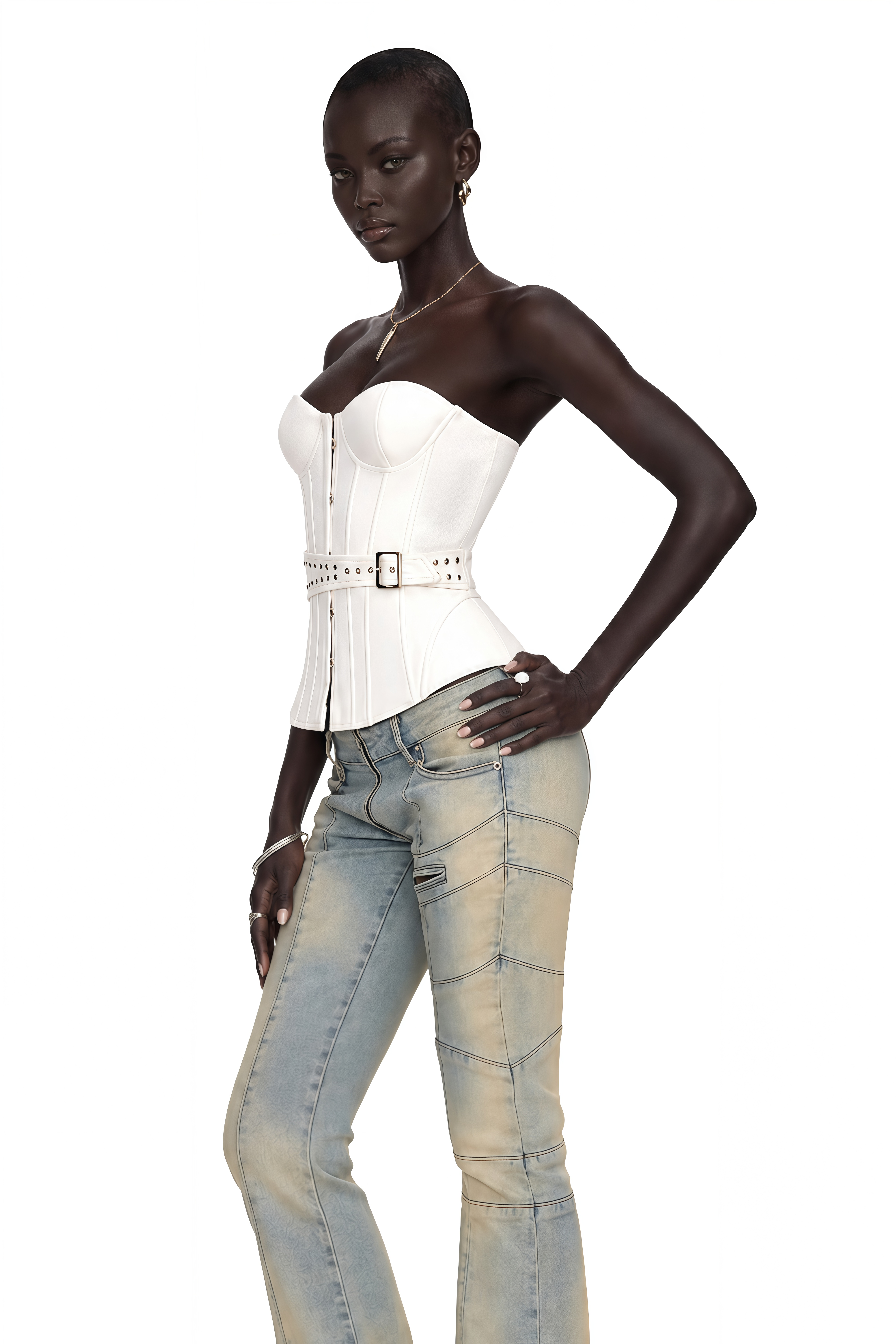 Tiril White Studded Belted Corset Top