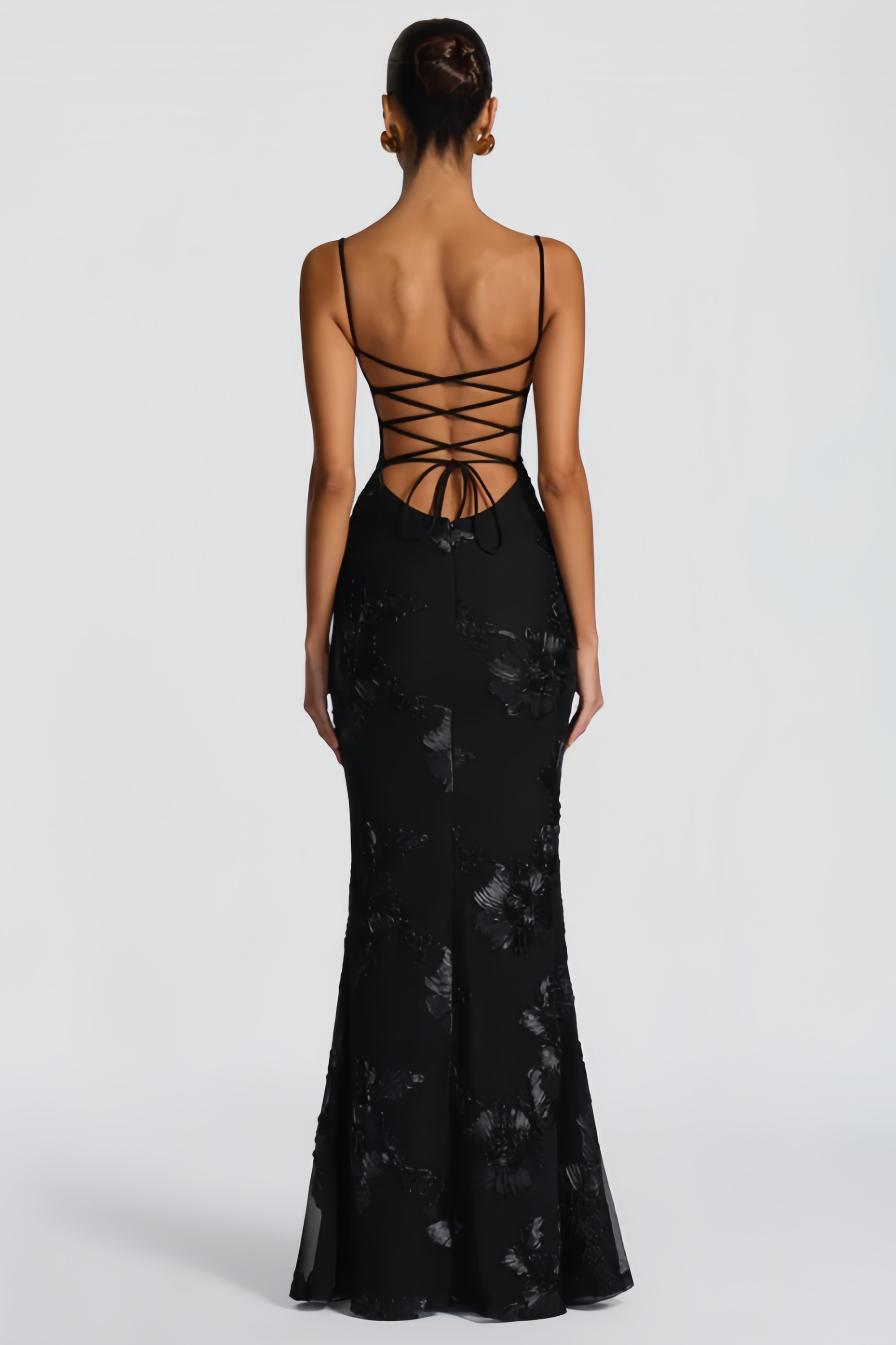 Black Floral Ribbon Appliques Dress