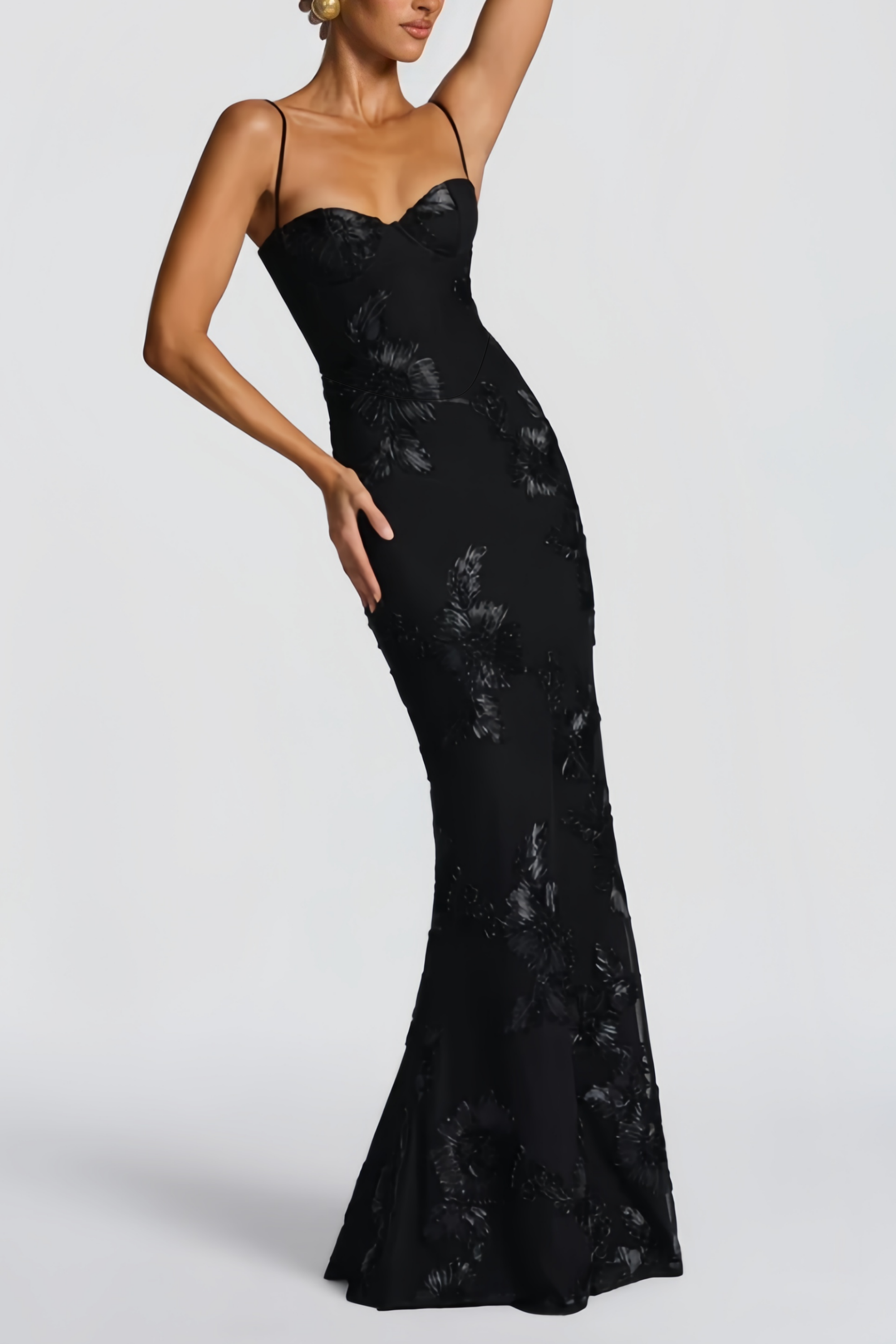 Black Floral Ribbon Appliques Dress
