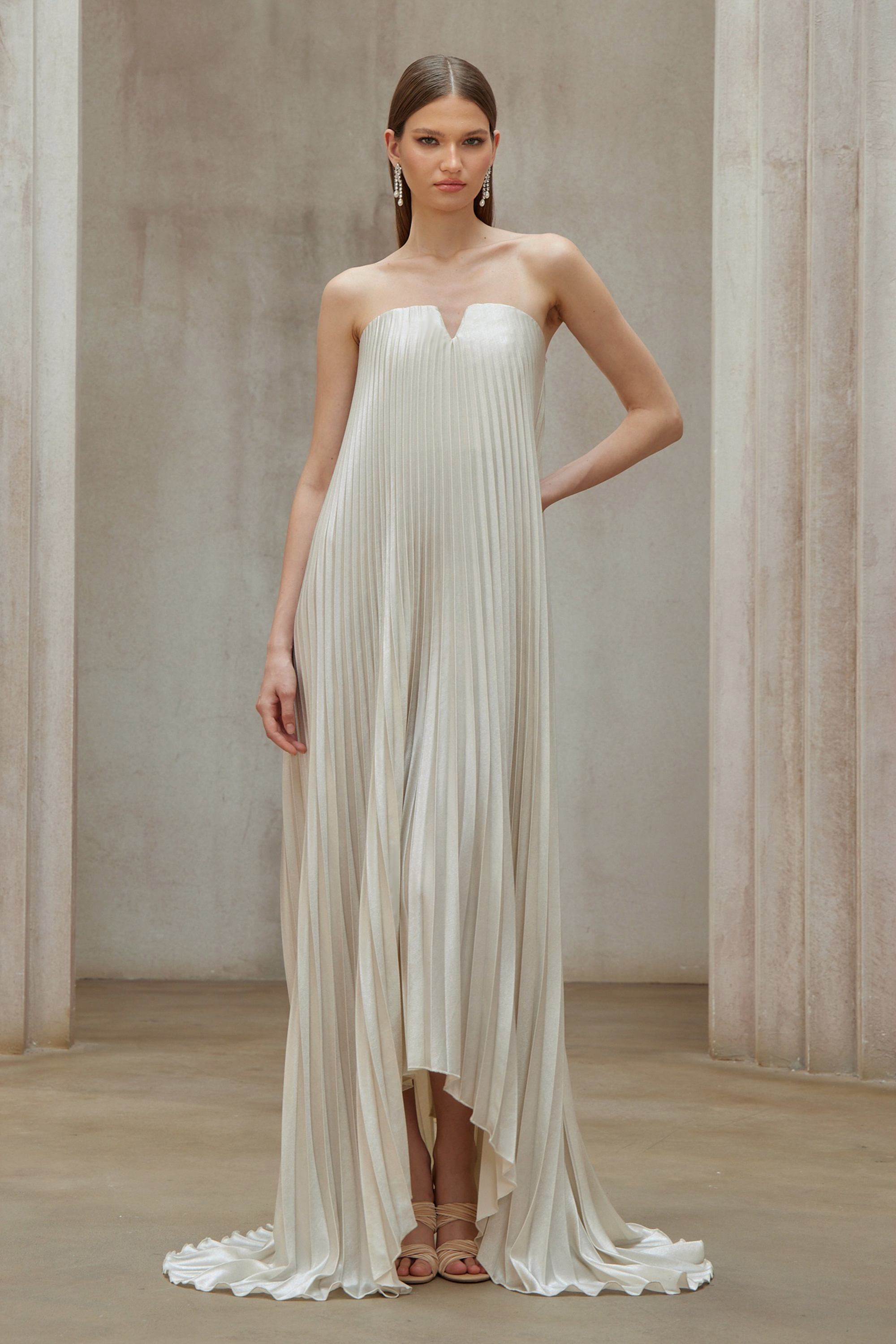 Satiné Gold Fully-pleated Maxi Dress (Final Sale)
