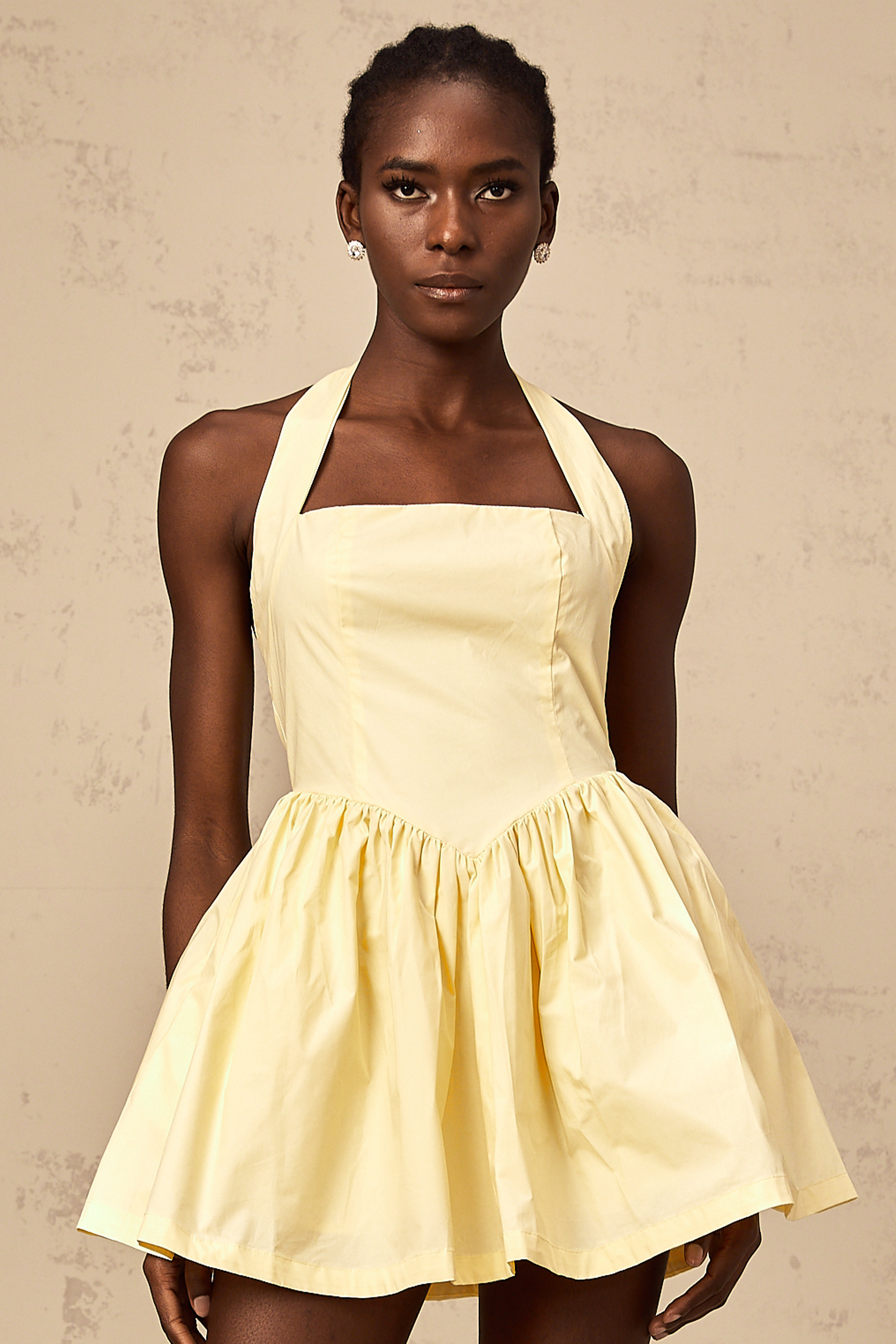Chloé yellow halterneck flared mini dress(Final Sale)