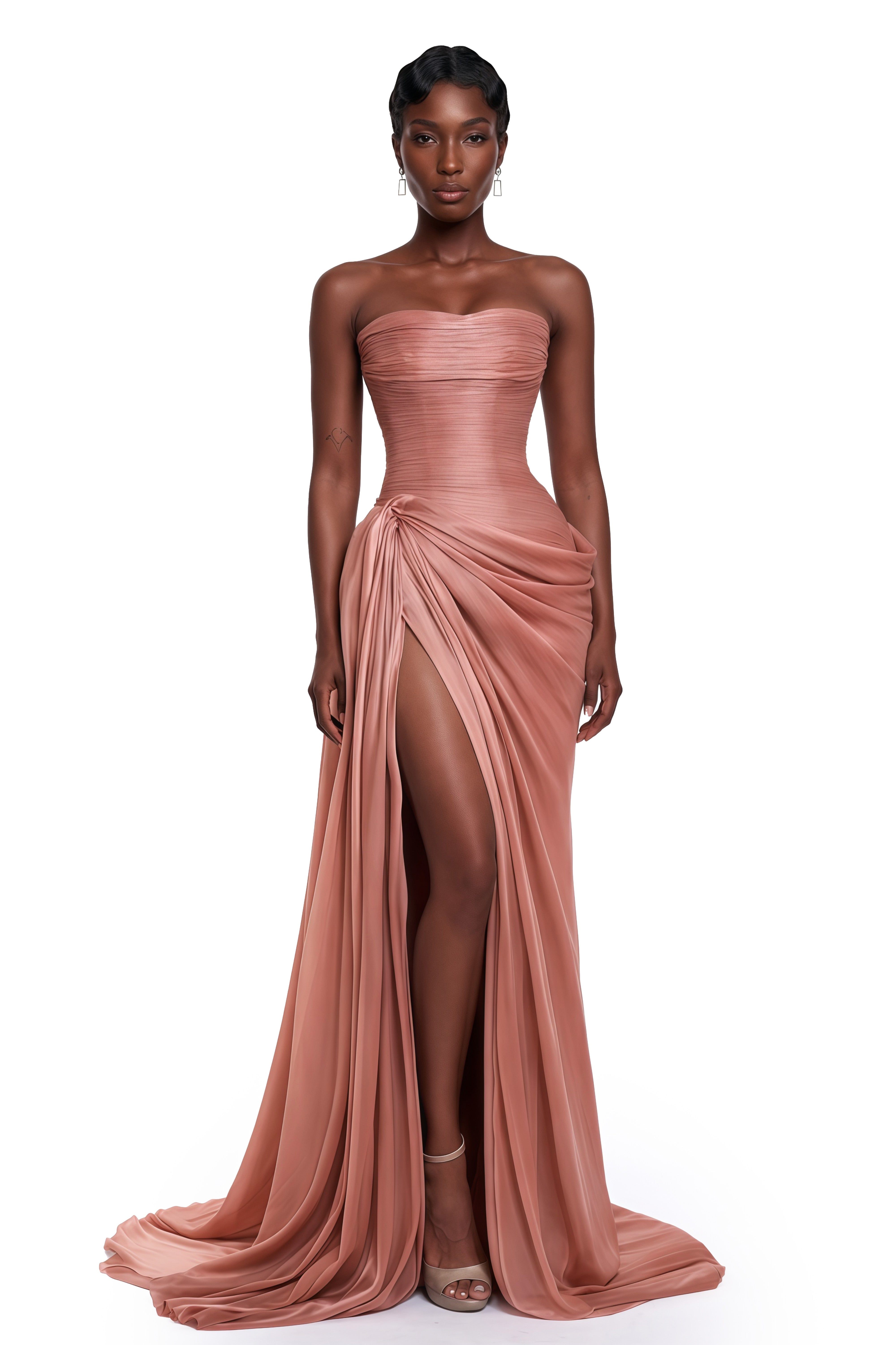 Querubina Pink Asymmetrical Ruched Maxi Dress