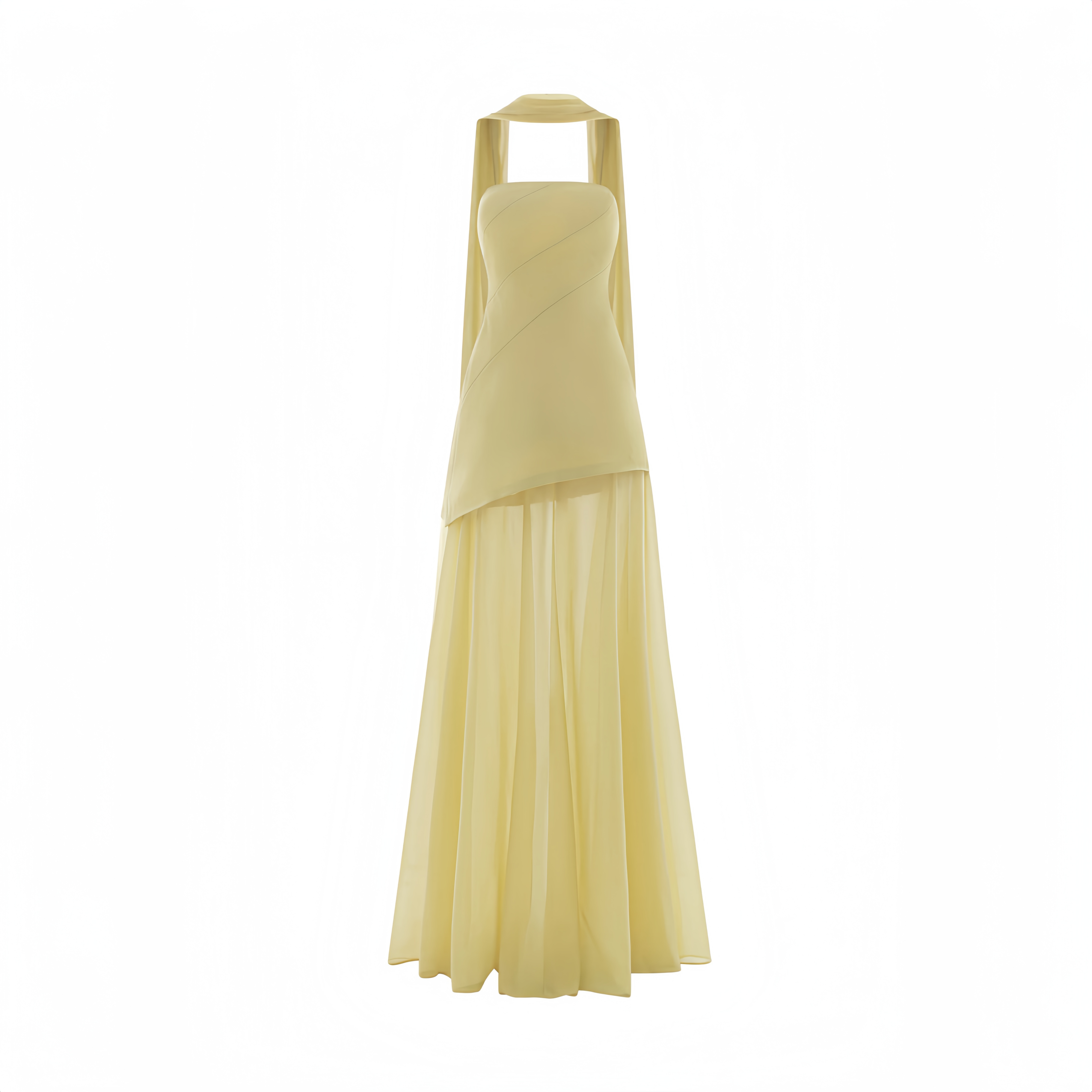 Marlis Yellow Strapless Layered Train Dress (Final Sale)