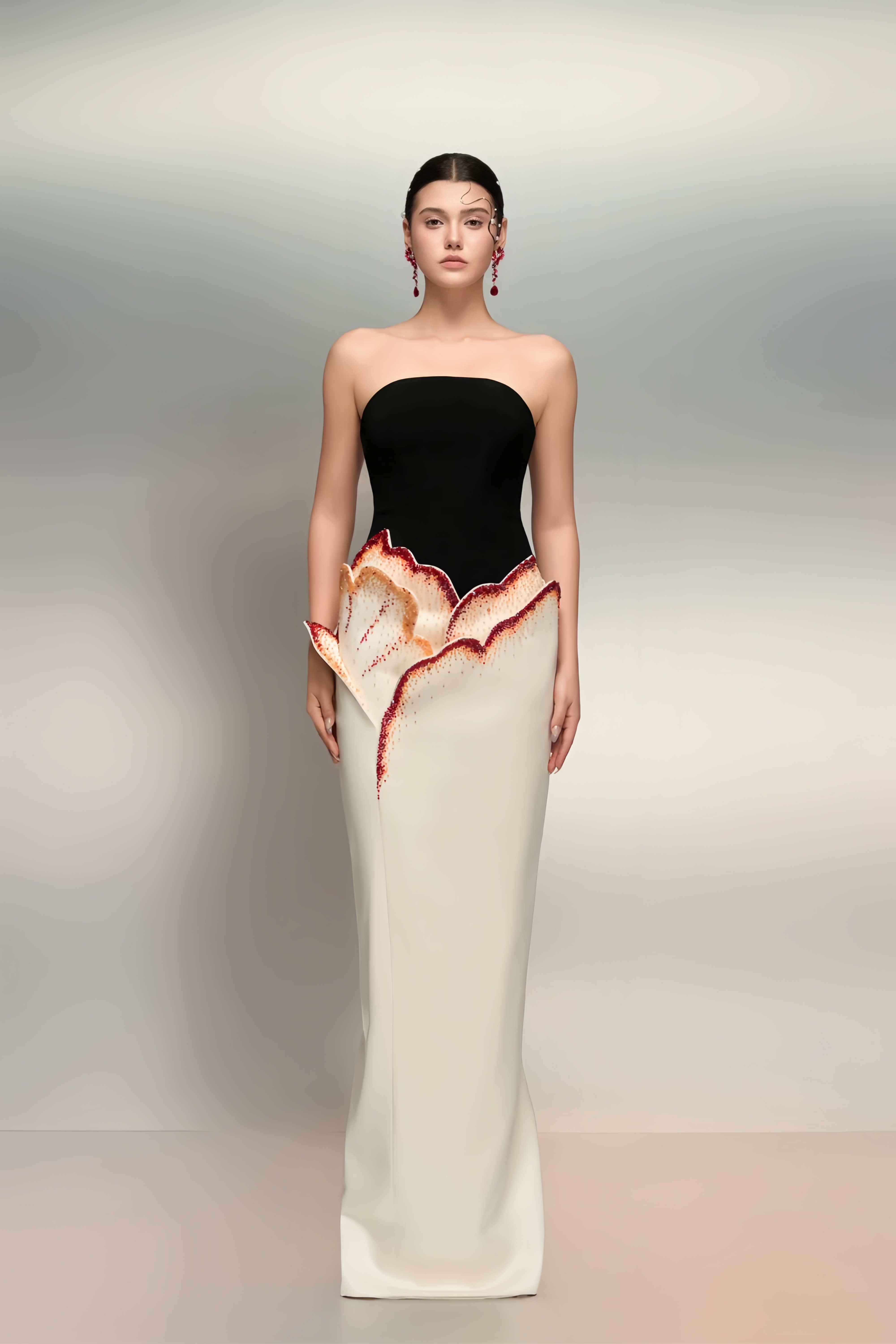 3D Petal Strapless Gown