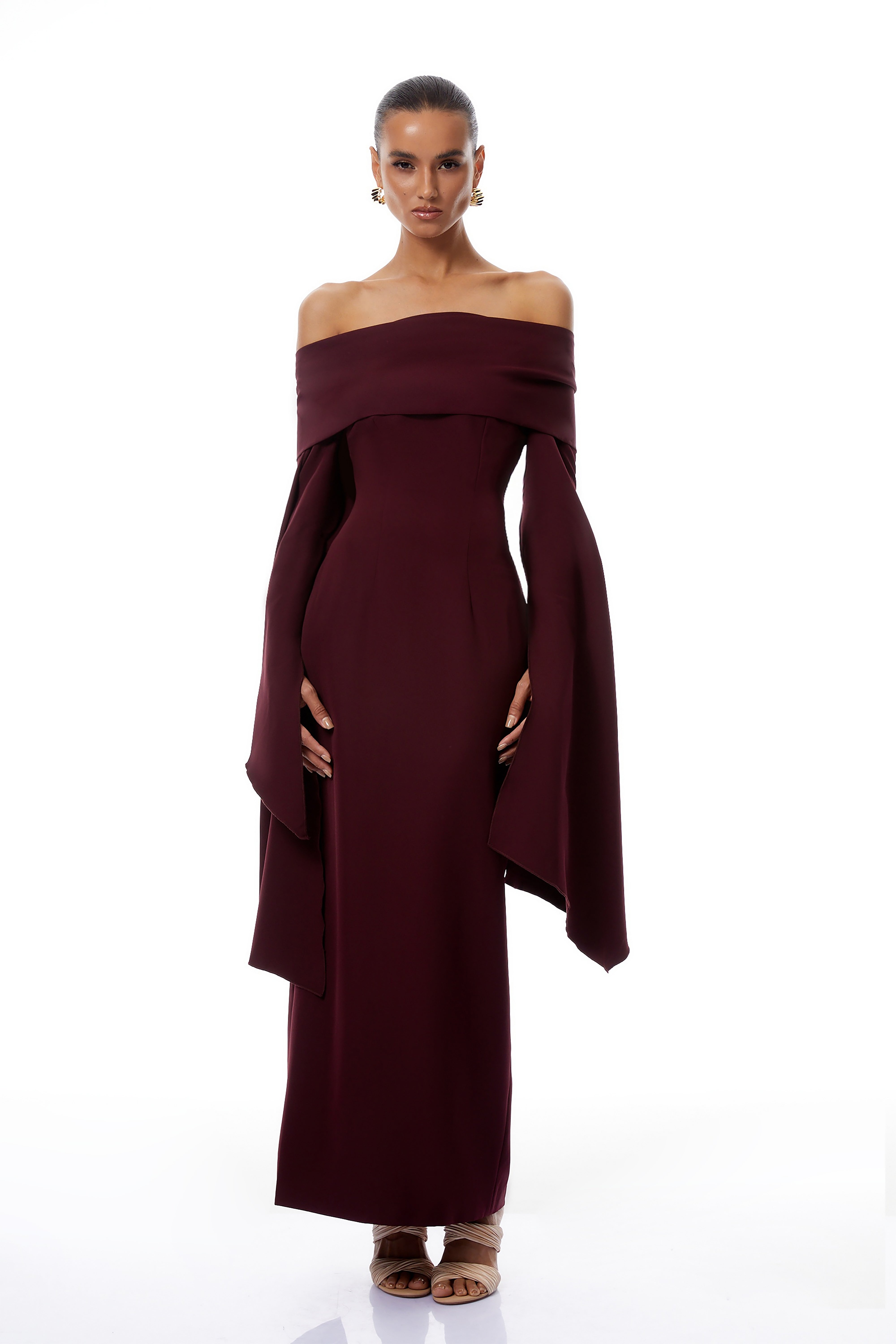 Dorotea Burgundy Off Shoulder Maxi Gown (Final Sale)