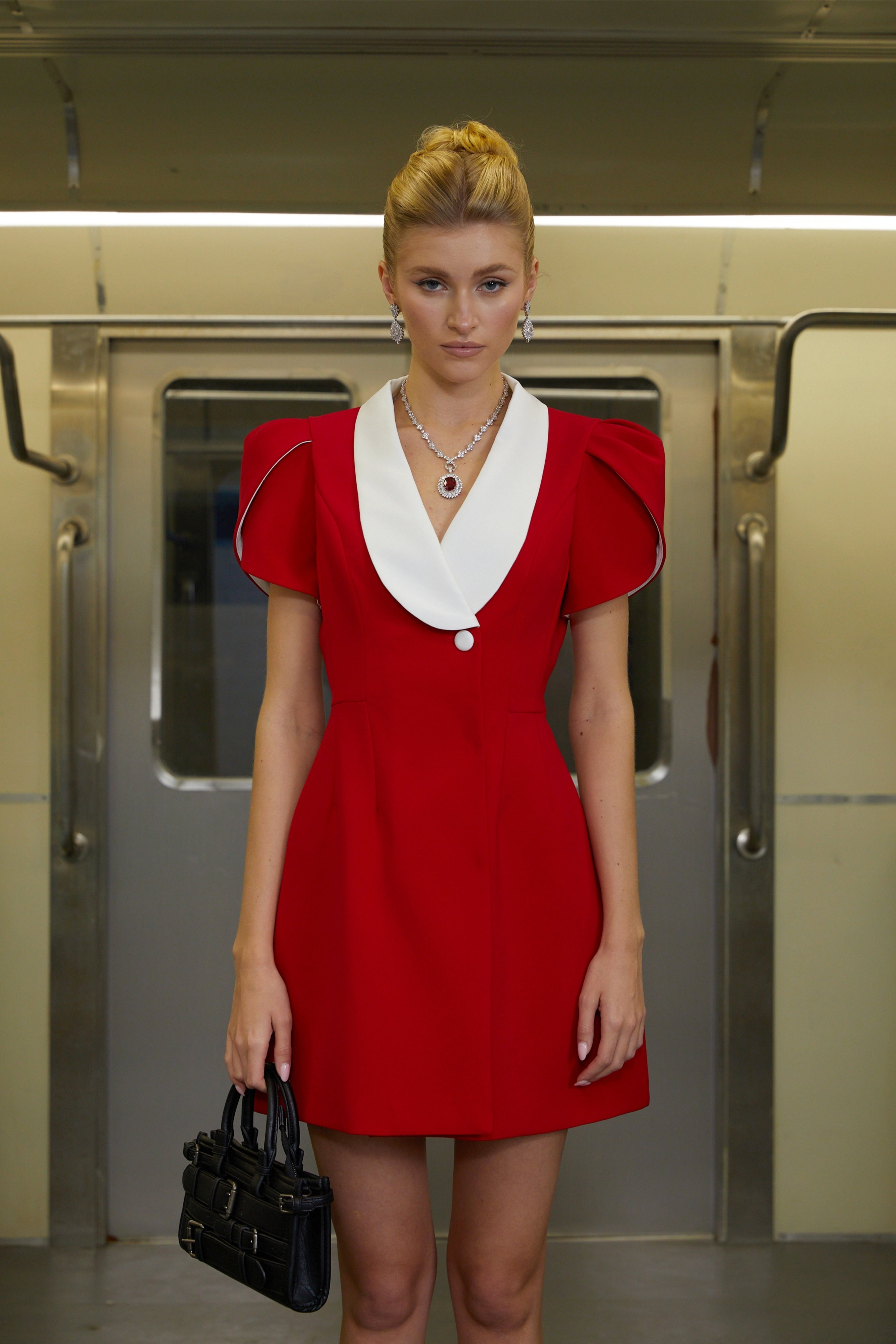 Acharya Red Shawl Lapel Mini Dress (Final Sale)