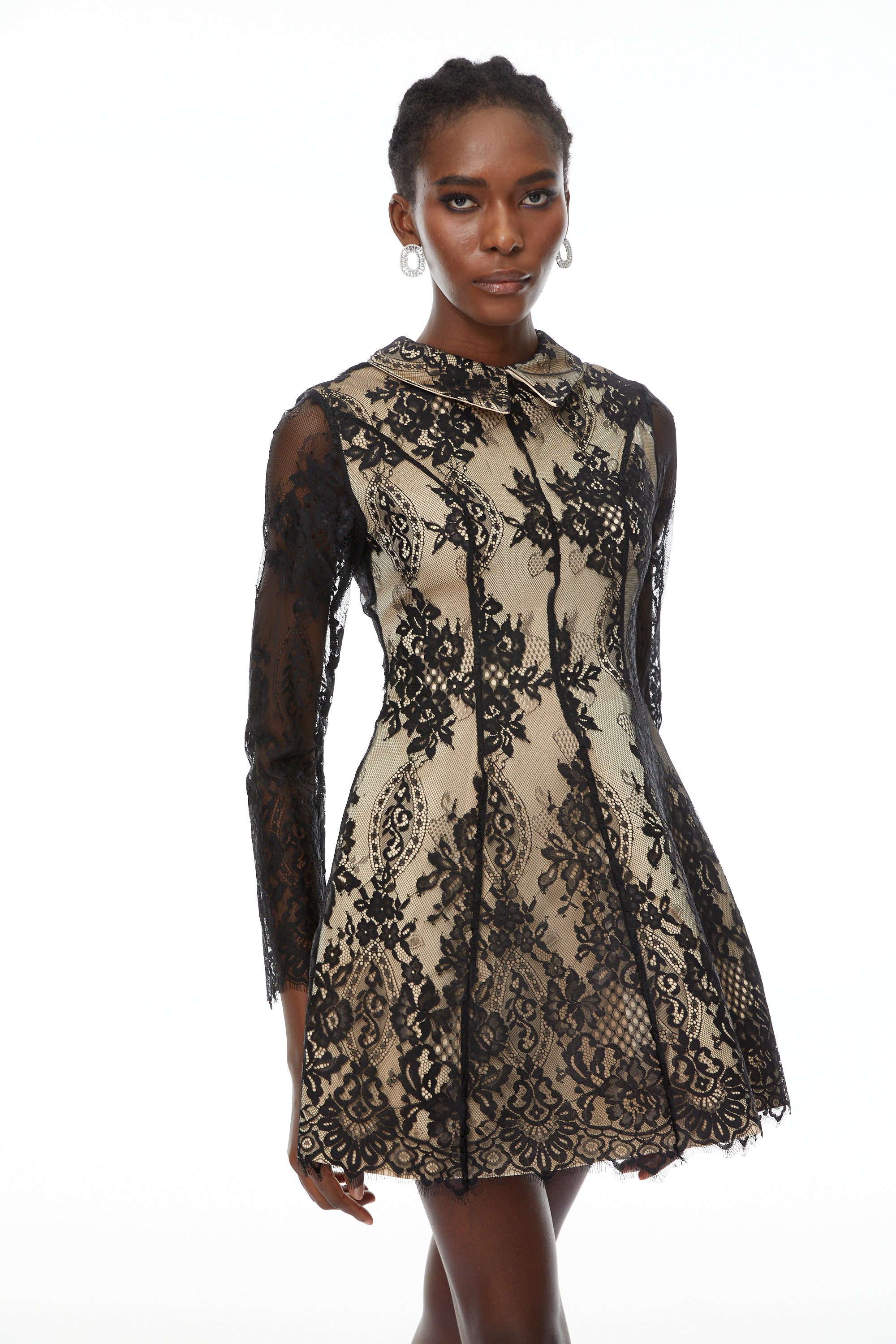 Black Floral Lace Mini Dress