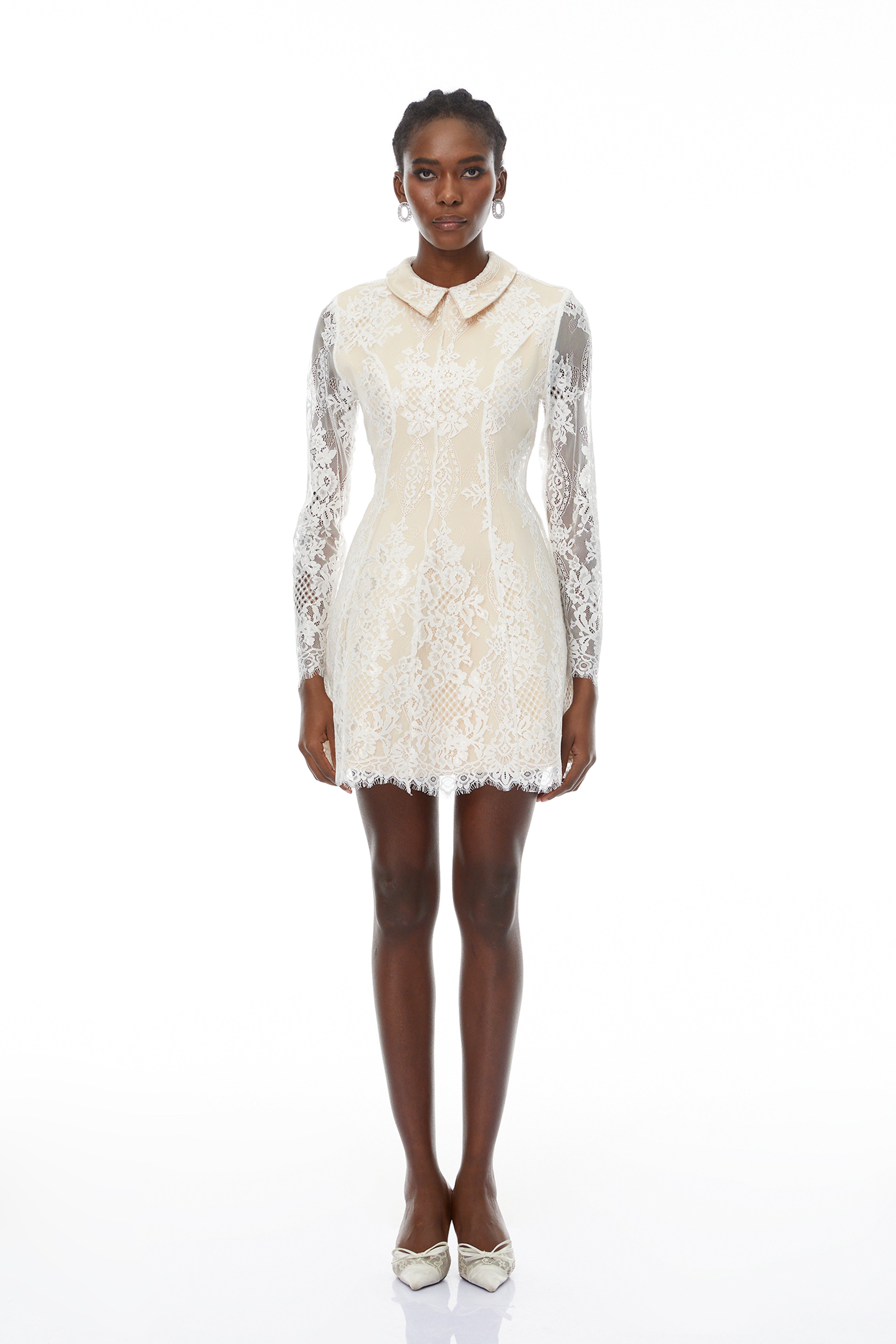 Lace Appliqué Mini Dress in White