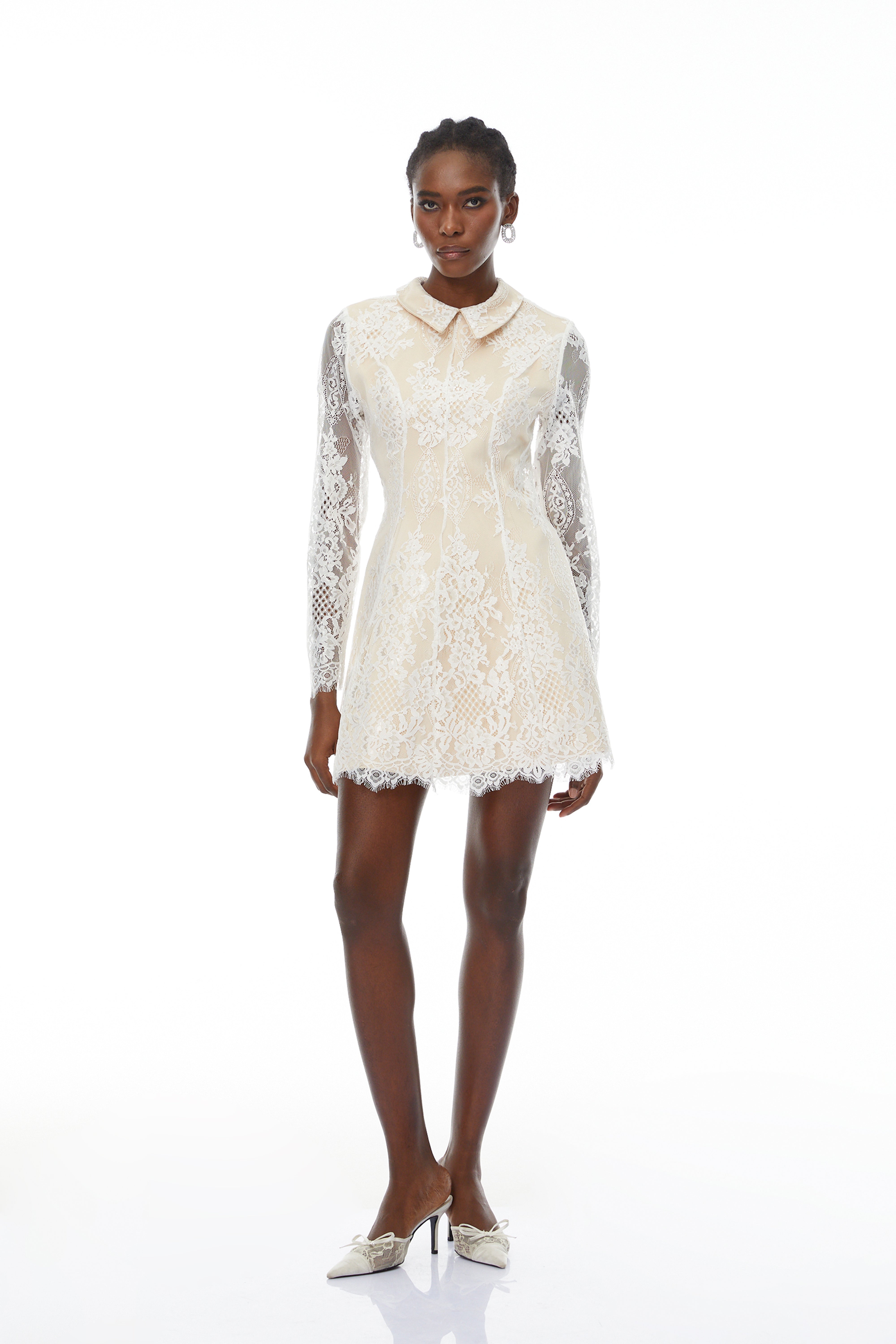 Lace Appliqué Mini Dress in White