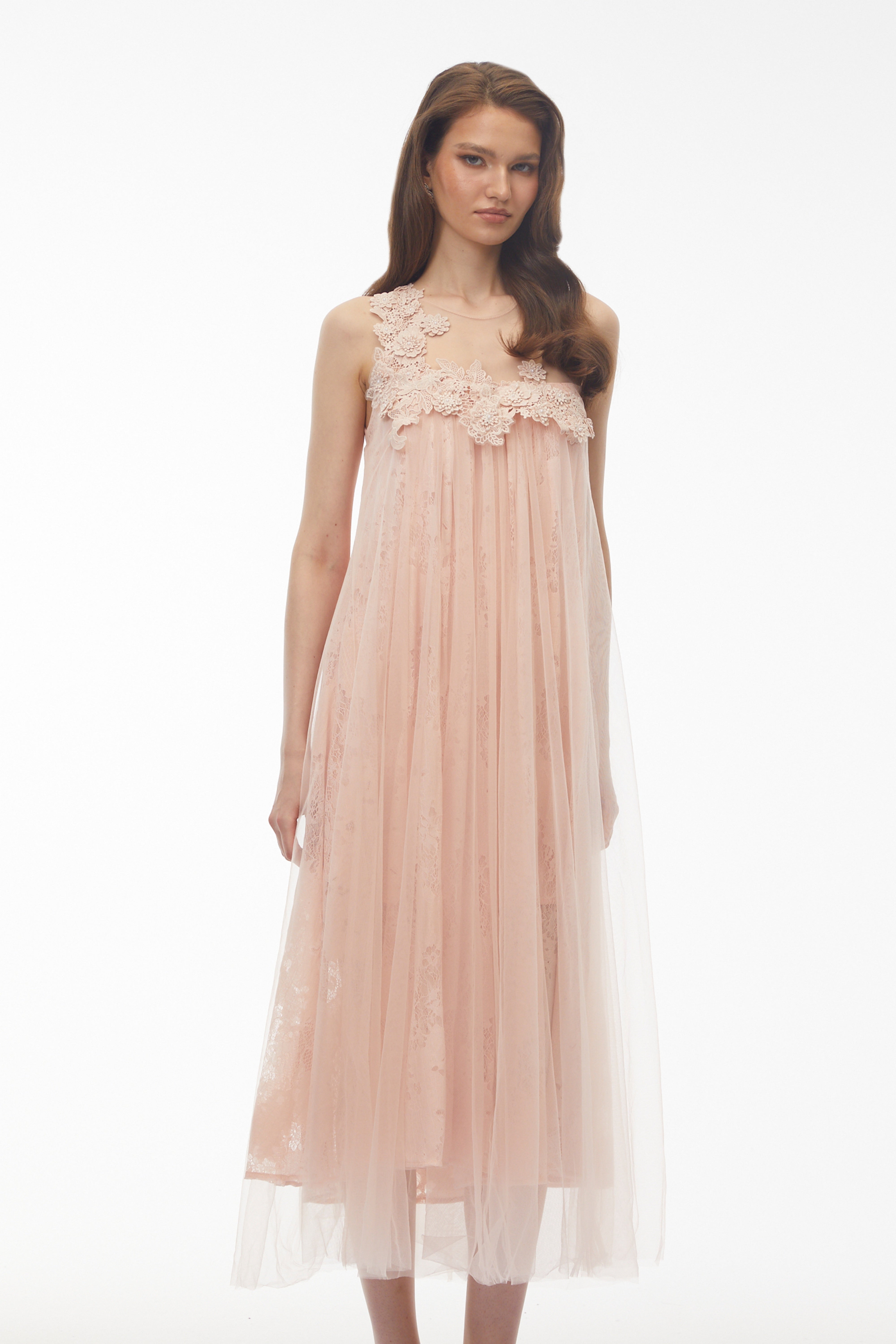 Alice Blush Pink Floral Embroidered Midi Dress (Final Sale)