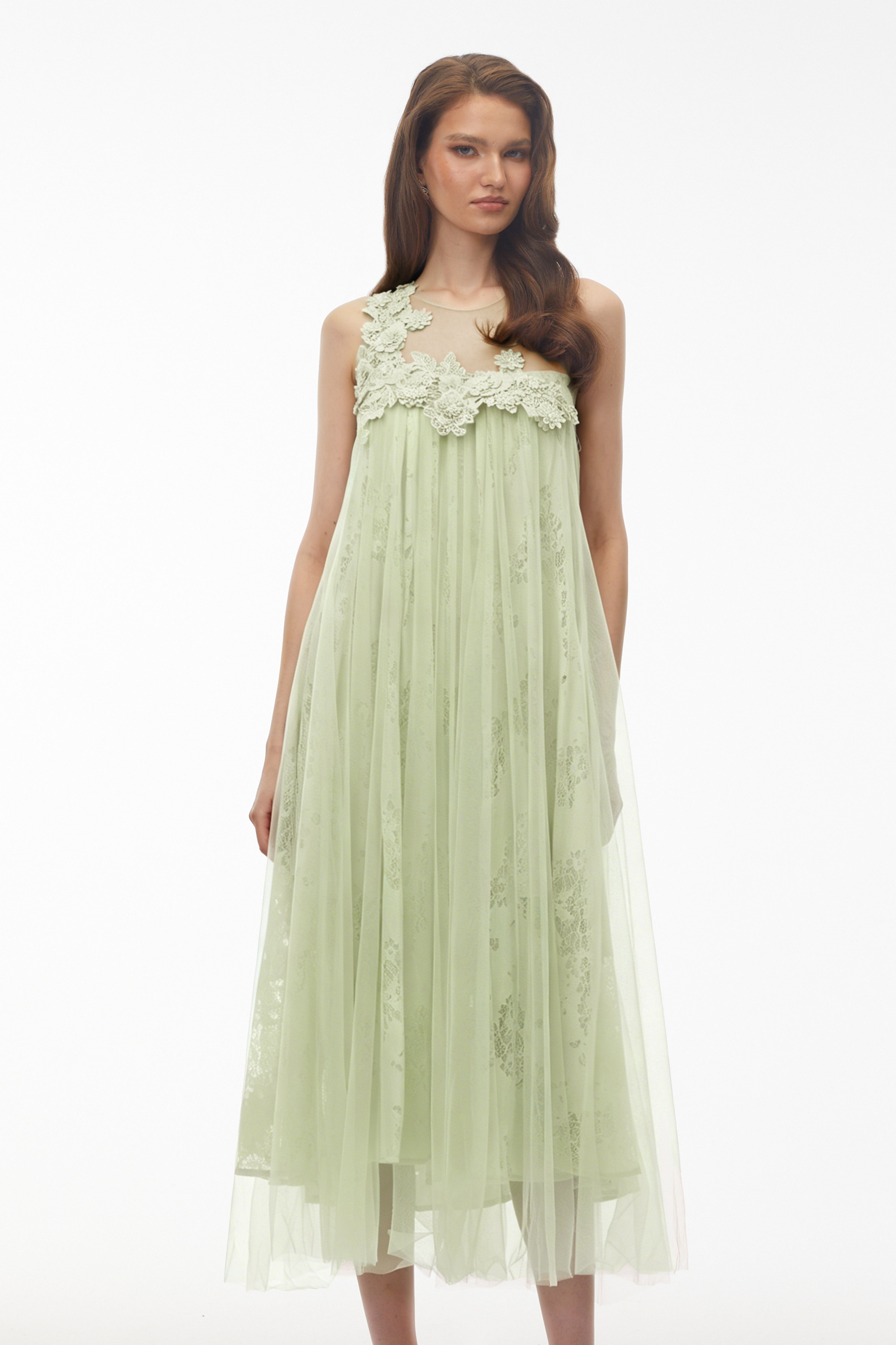 Alice Mint green Floral Embroidered Midi Dress (Final Sale)
