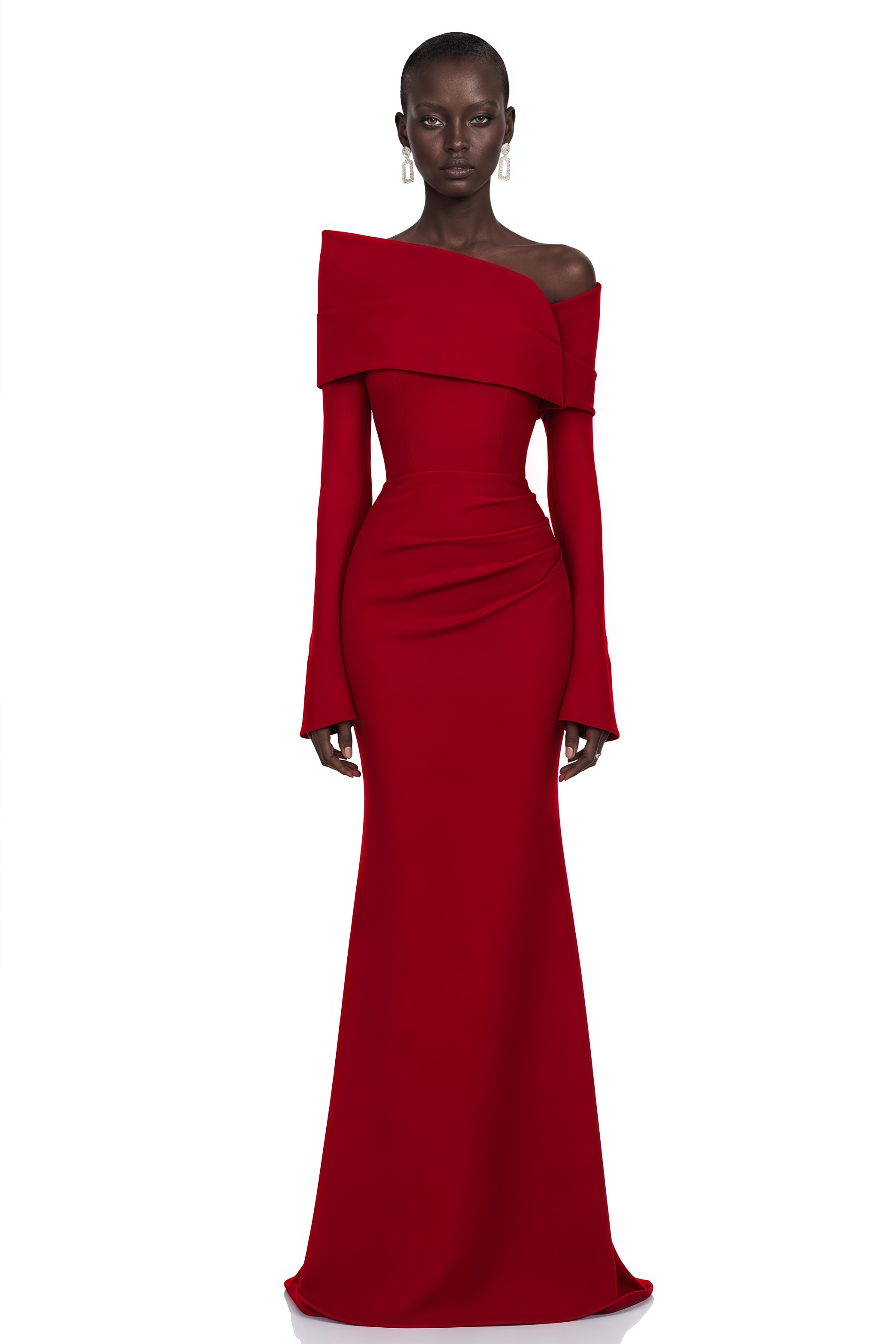 Alina Red Asymmetrical Draped Maxi Dress