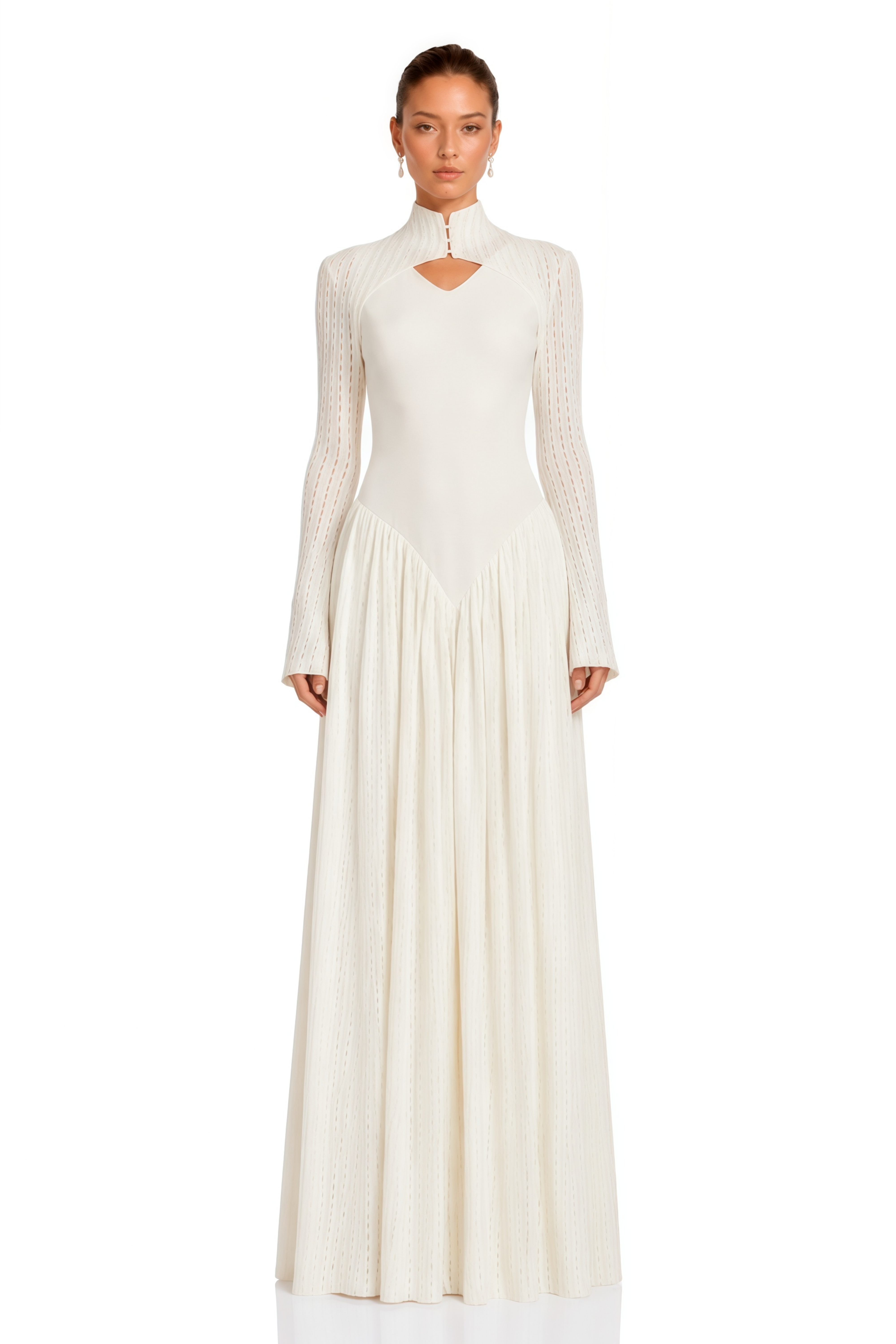 Amaris Neutral Ribbed Knit Long Sleeves Maxi Dress