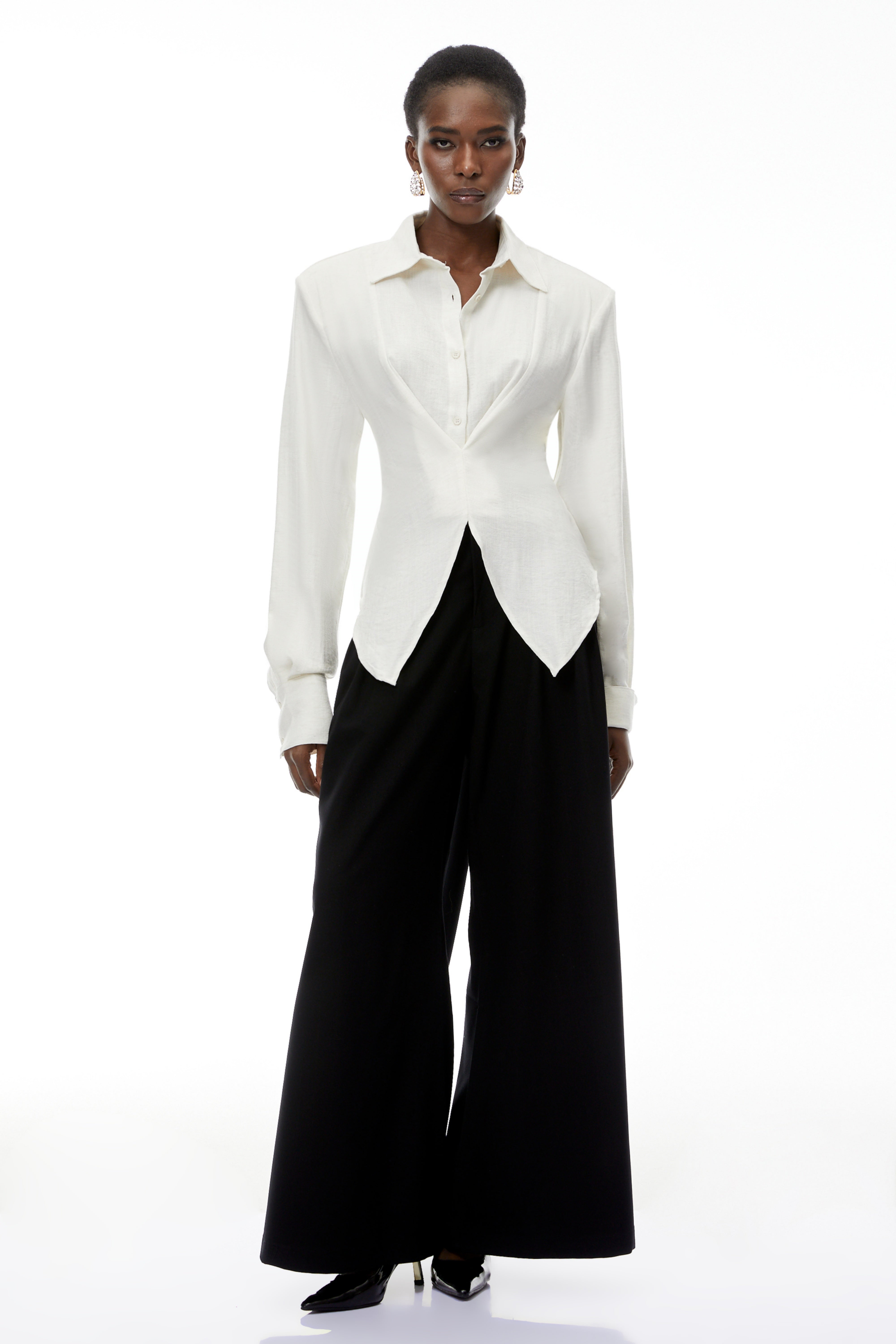 Amber White Plaid Tailored Cutout Blouse (Final Sale)