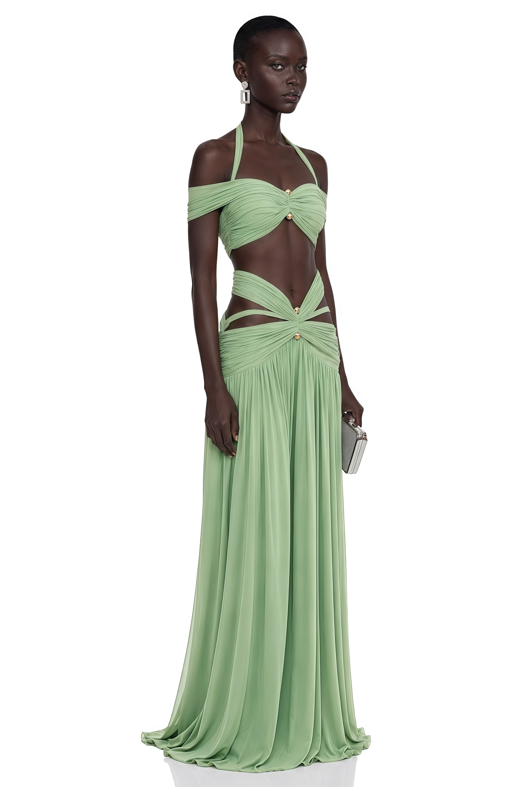 Amity Green Halterneck Bustier Top & Skirt Set