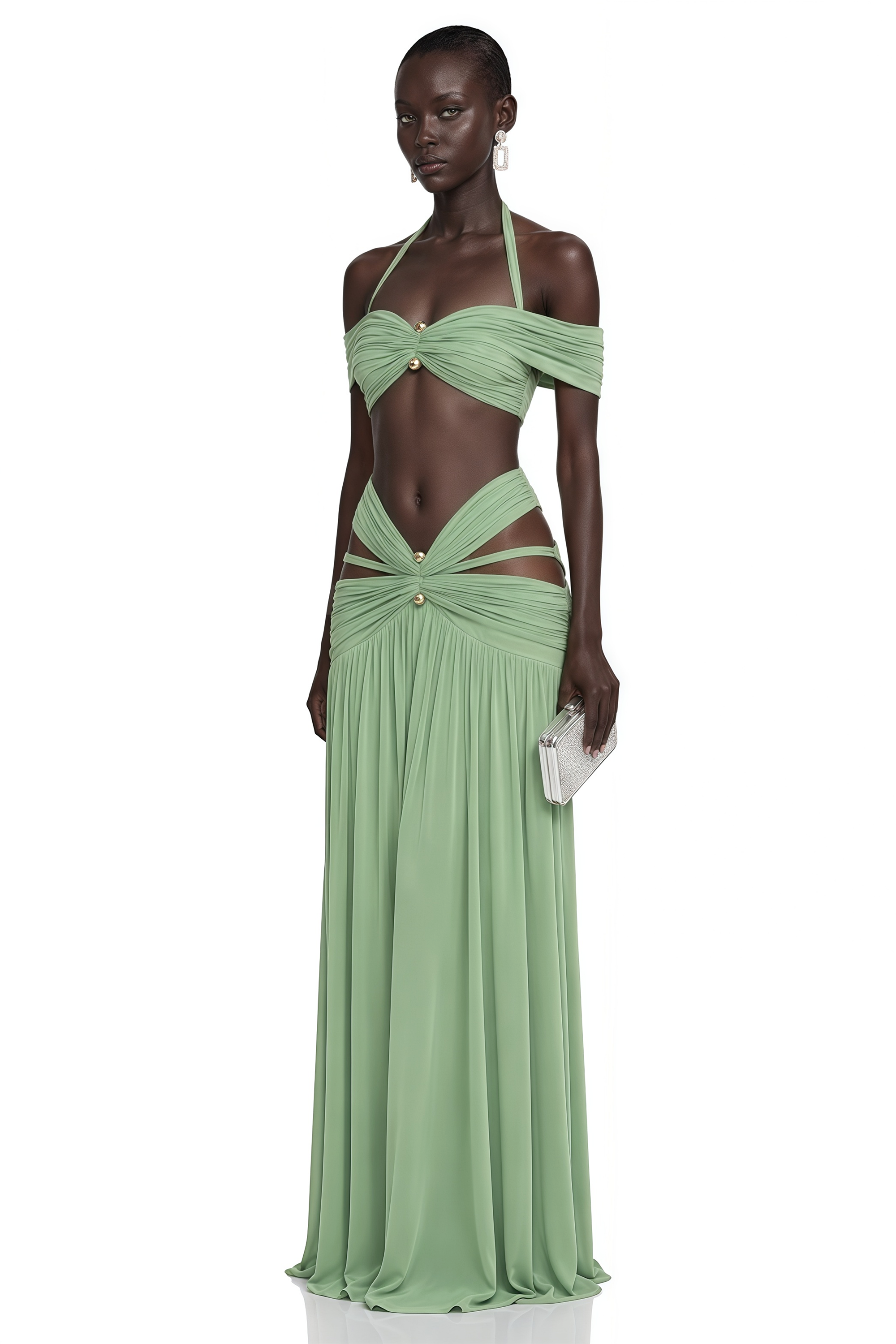 Amity Green Halterneck Bustier Top & Skirt Set