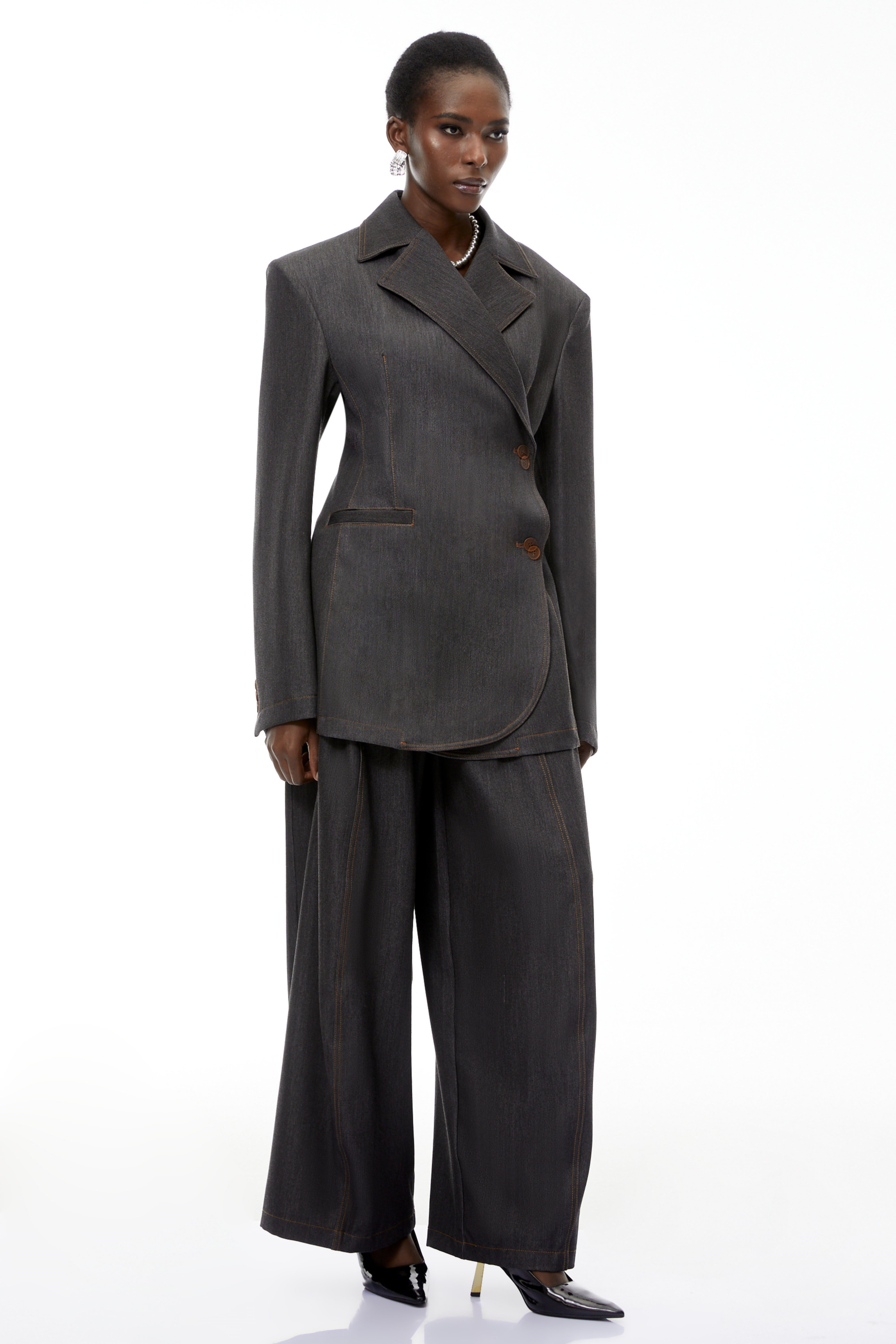 Annabelle Grey Asymmetrical Blazer & Trousers Set (Final Sale)