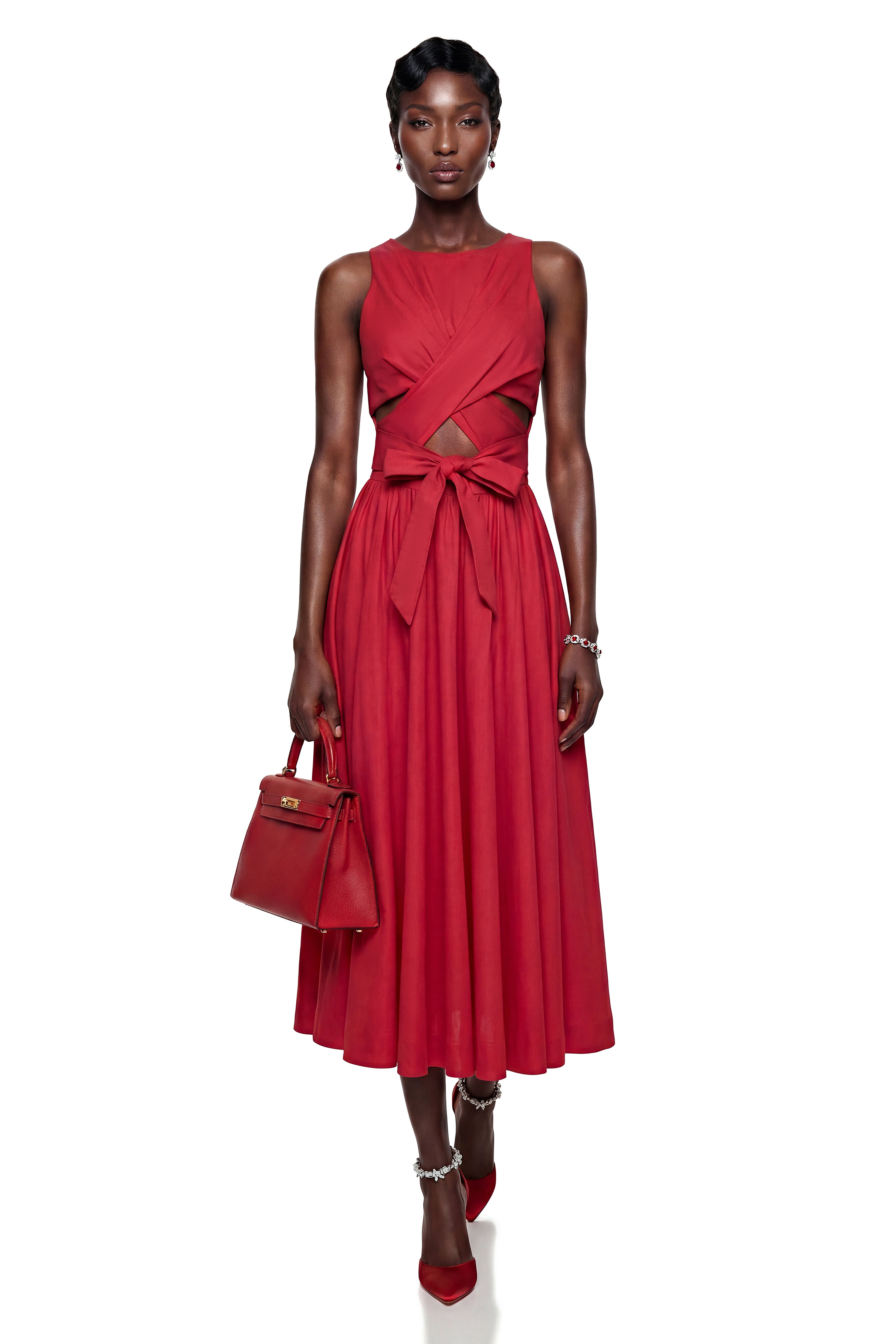 Antigone Red Halterneck Midi Dress with Cut-Outs (Final Sale-US Only)
