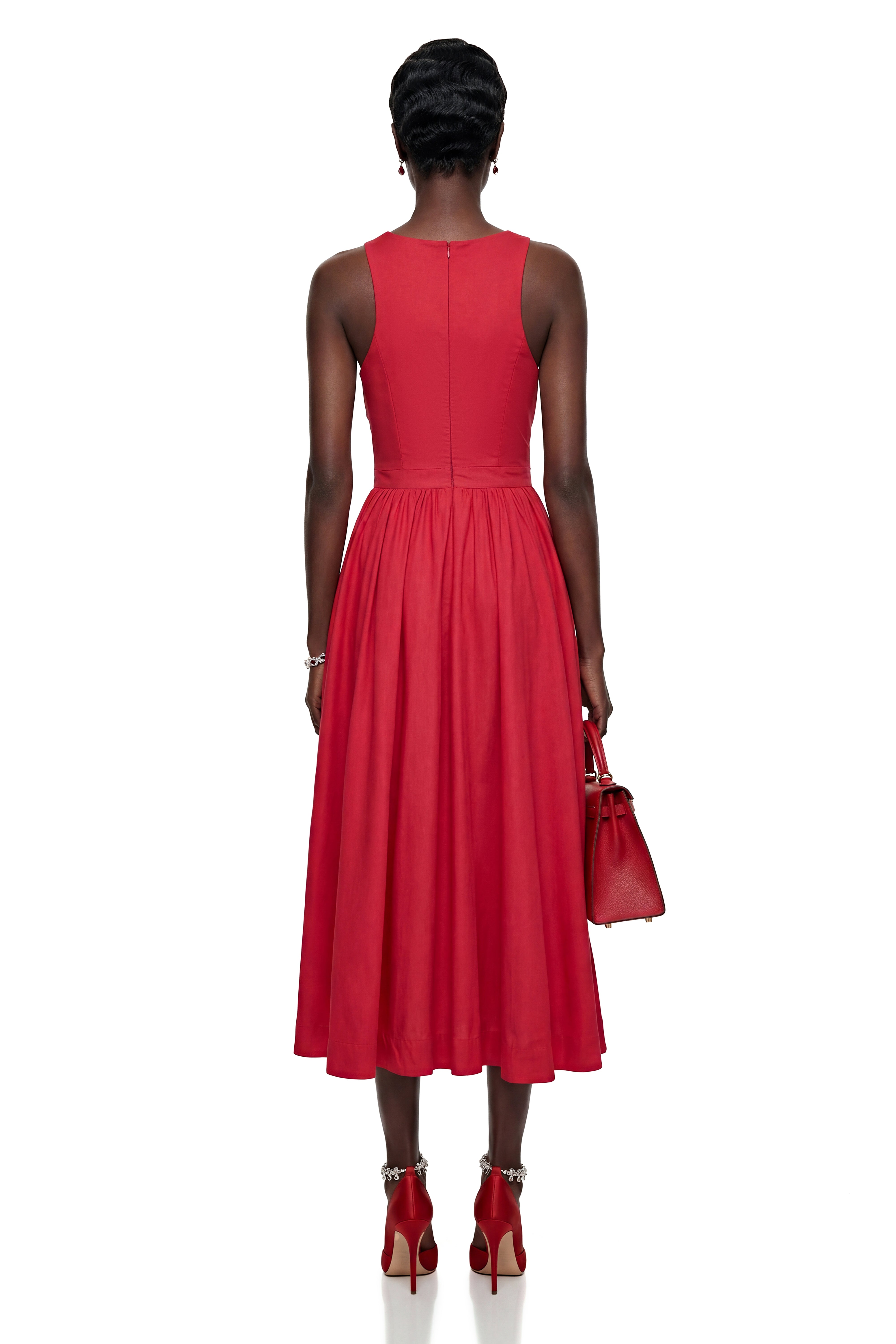 Antigone Red Halterneck Midi Dress with Cut-Outs (Final Sale-US Only)