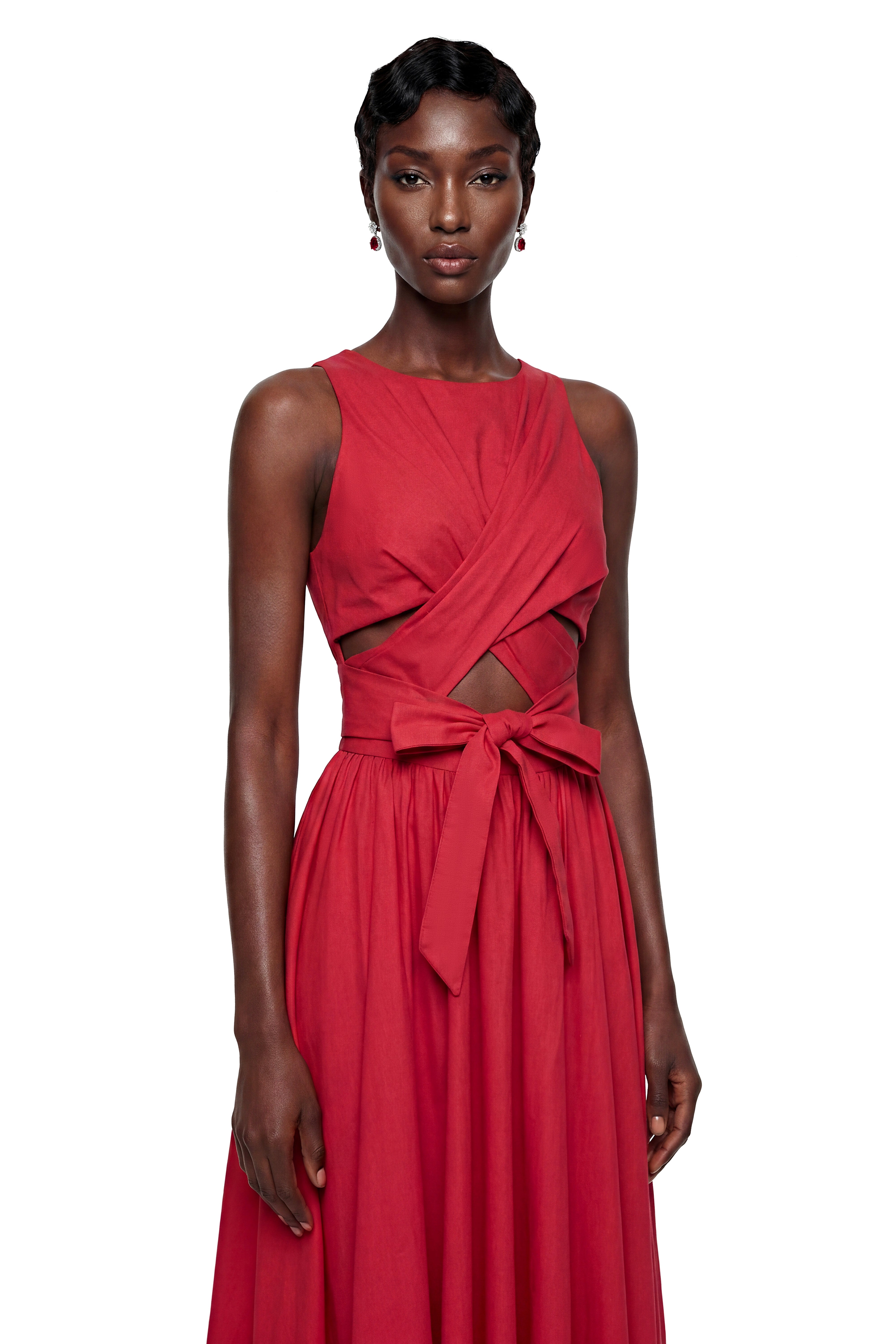 Antigone Red Halterneck Midi Dress with Cut-Outs (Final Sale-US Only)