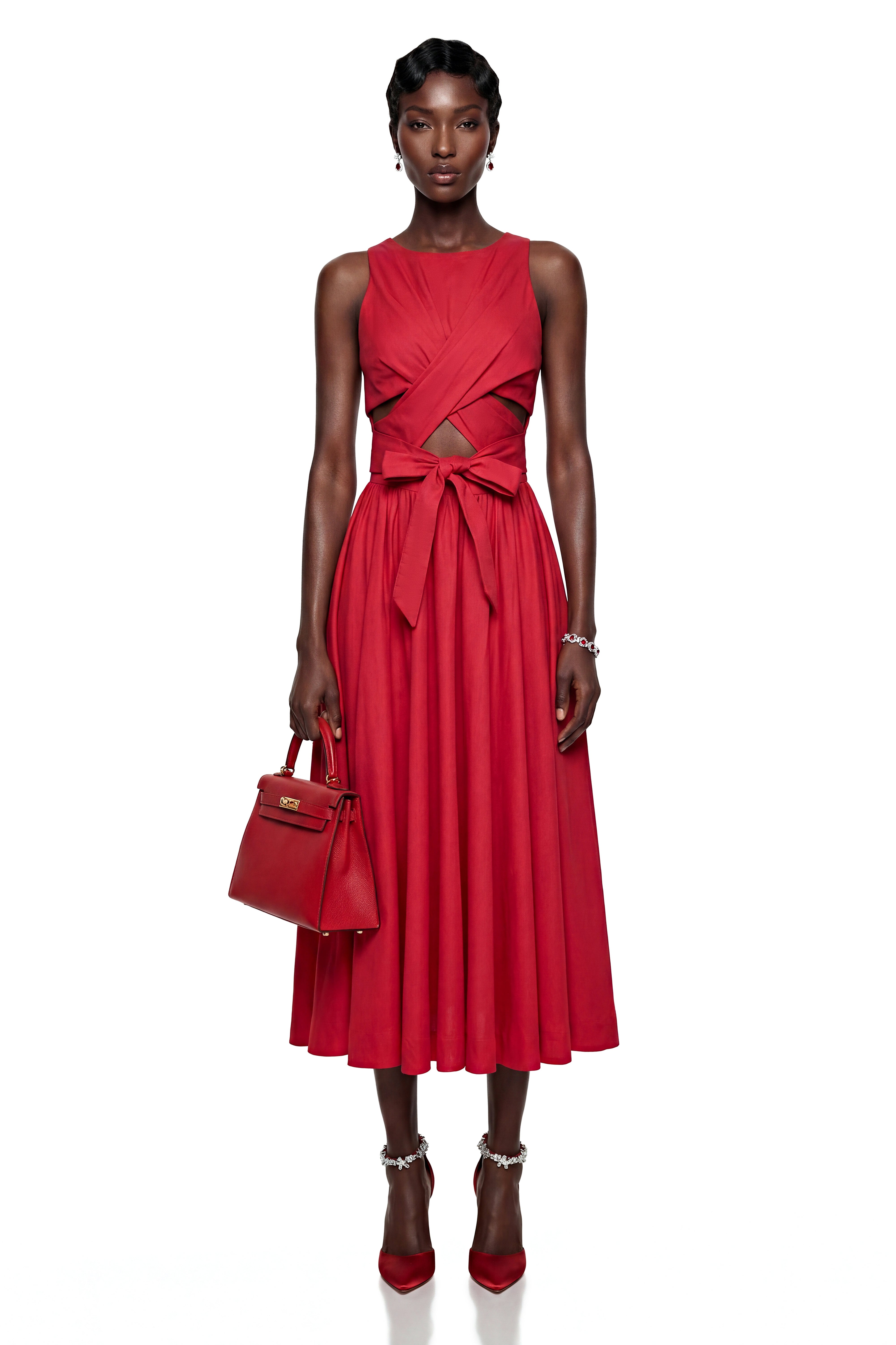 Antigone Red Halterneck Midi Dress with Cut-Outs (Final Sale-US Only)