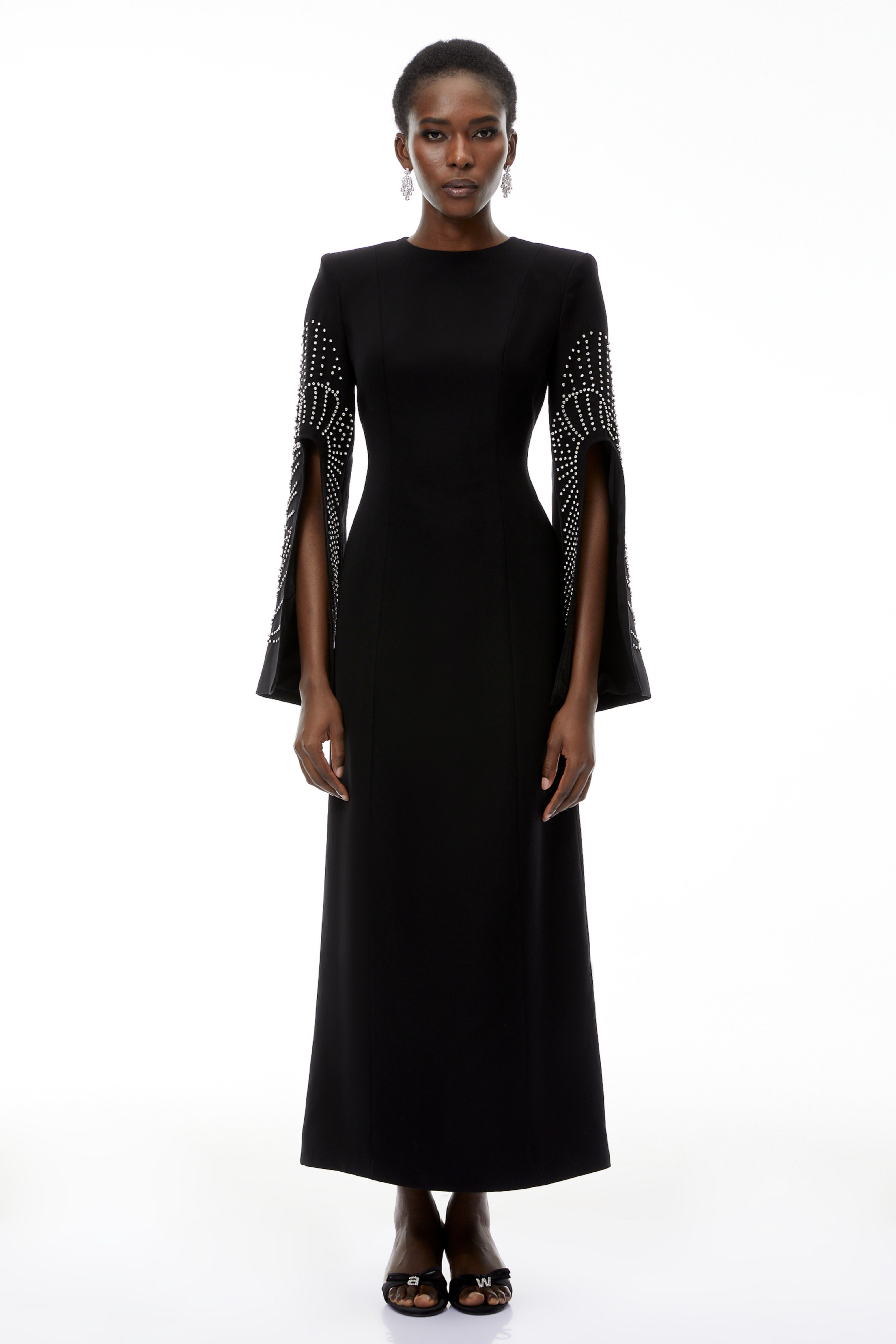 Arabella Black Slit Sleeve Maxi Dress with Embellishment (Final Sale)