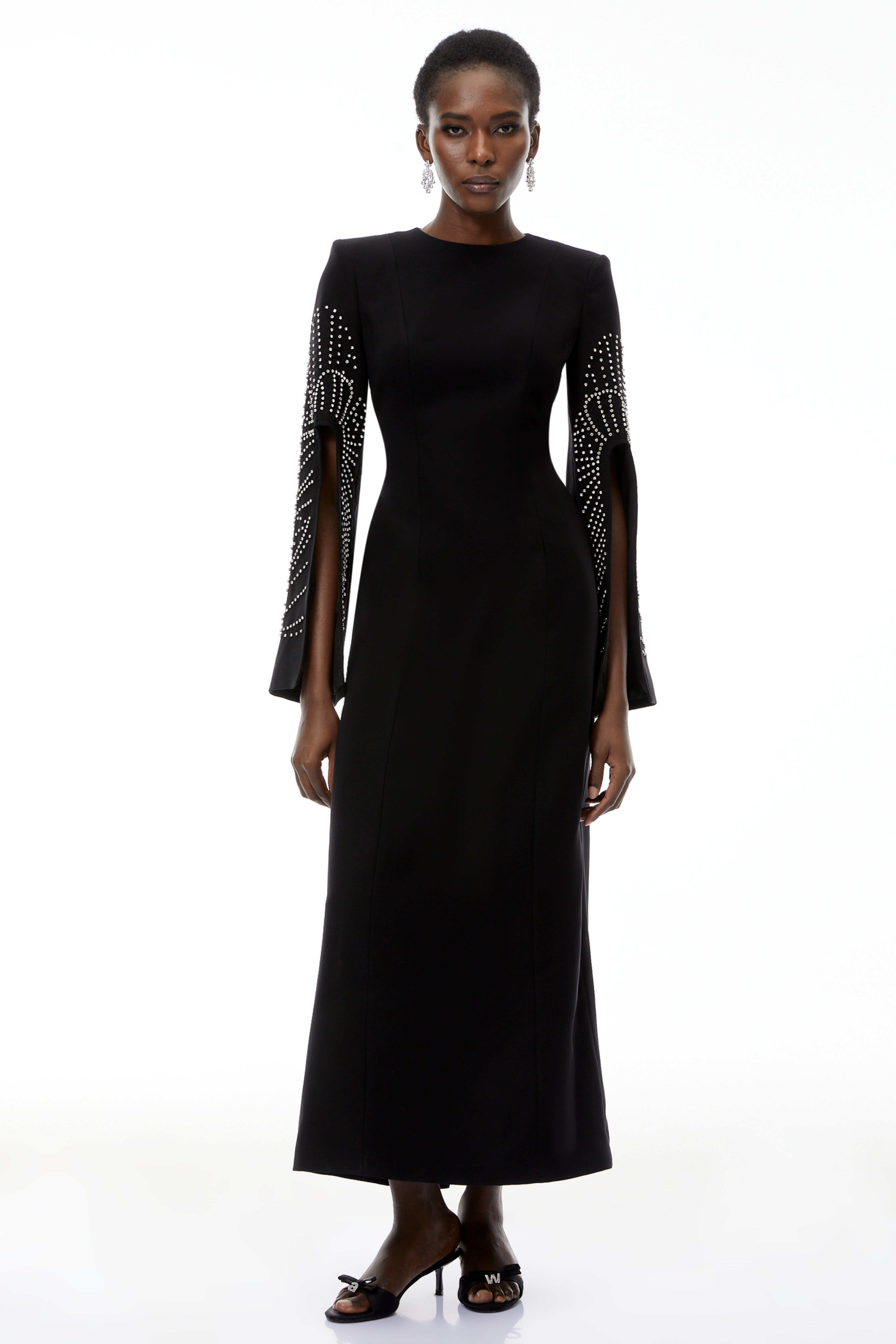Arabella Black Slit Sleeve Maxi Dress with Embellishment (Final Sale)