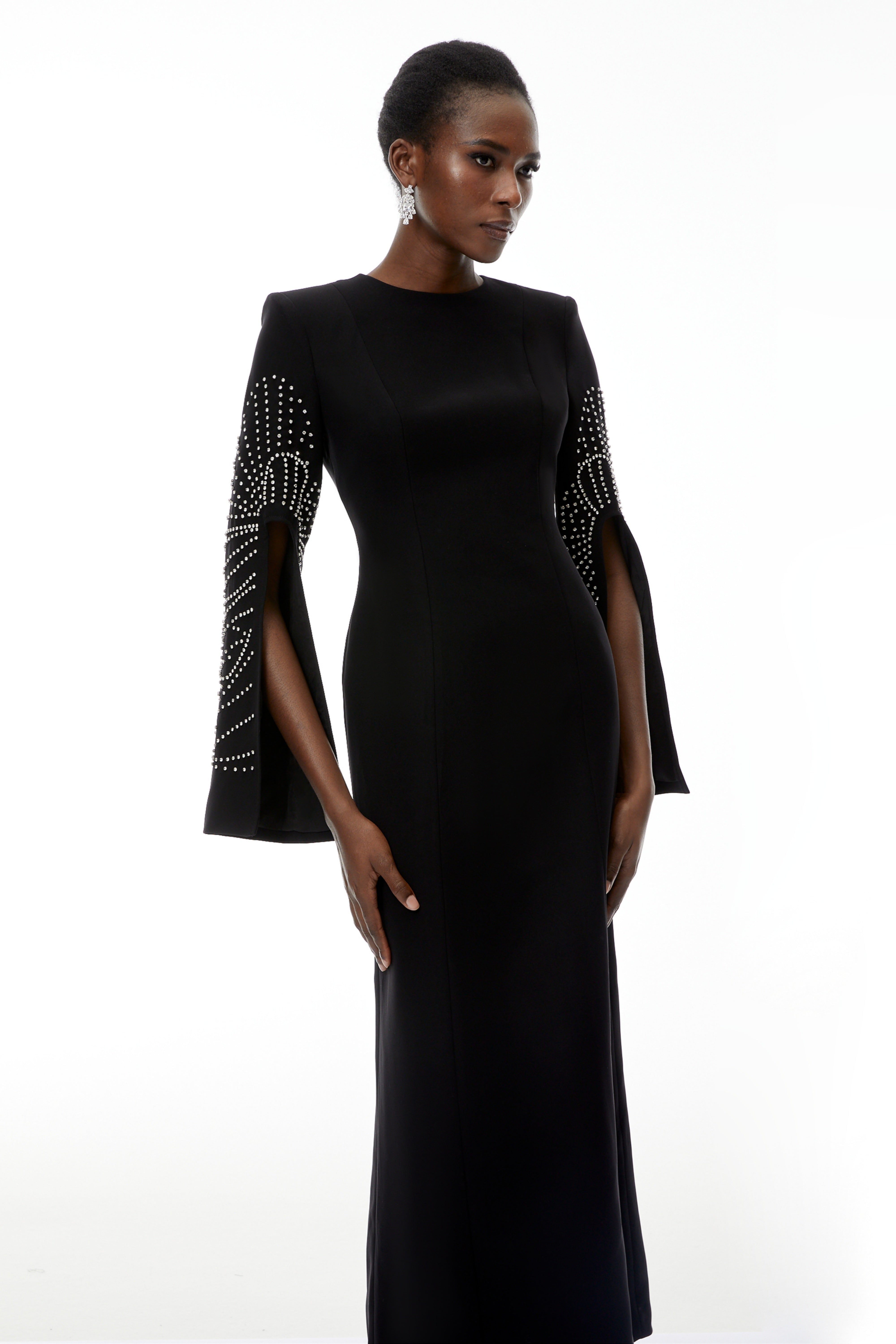 Arabella Black Slit Sleeve Maxi Dress with Embellishment (Final Sale)