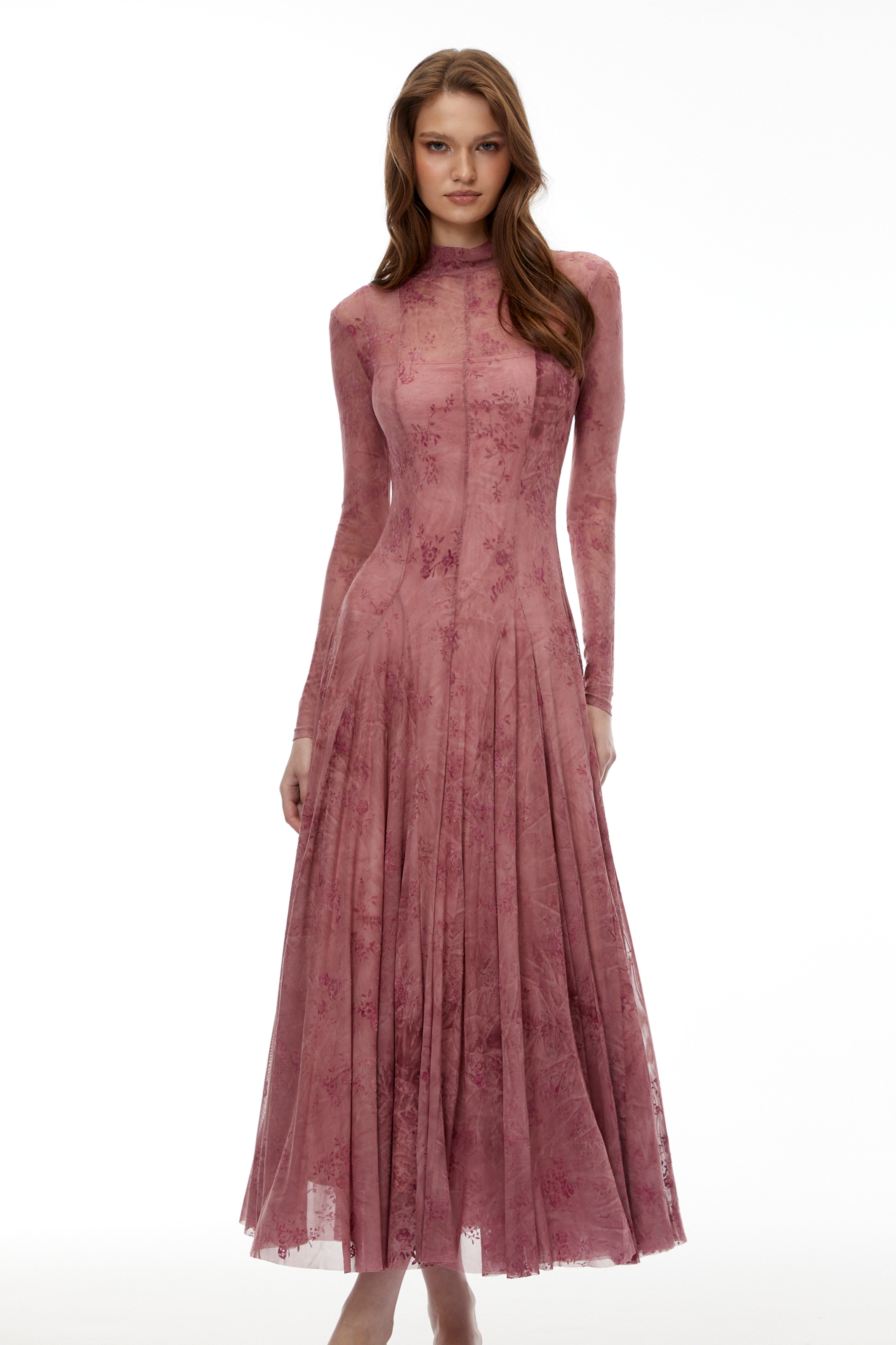 Dusty Rose Floral Tulle Maxi Dress