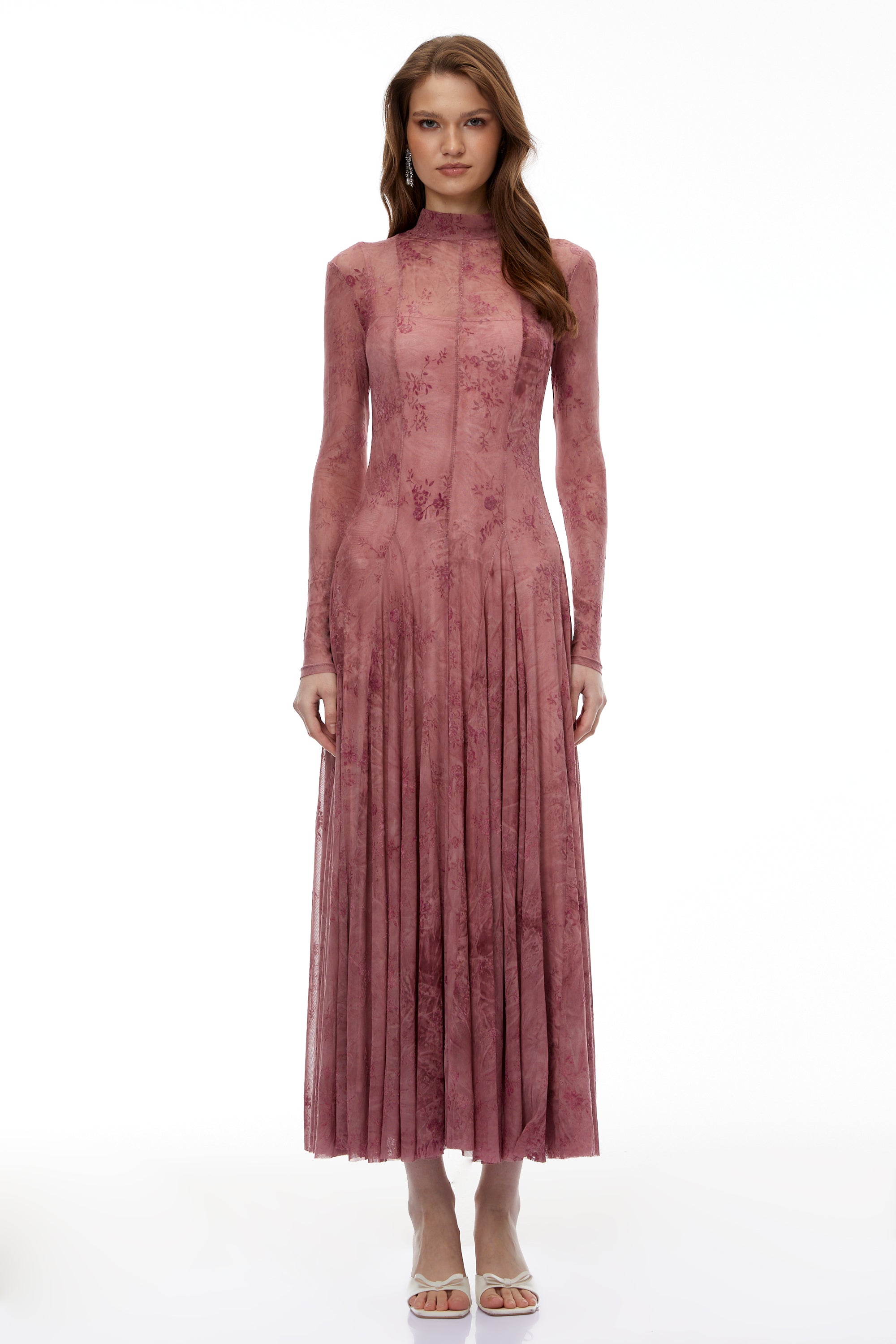 Dusty Rose Floral Tulle Maxi Dress