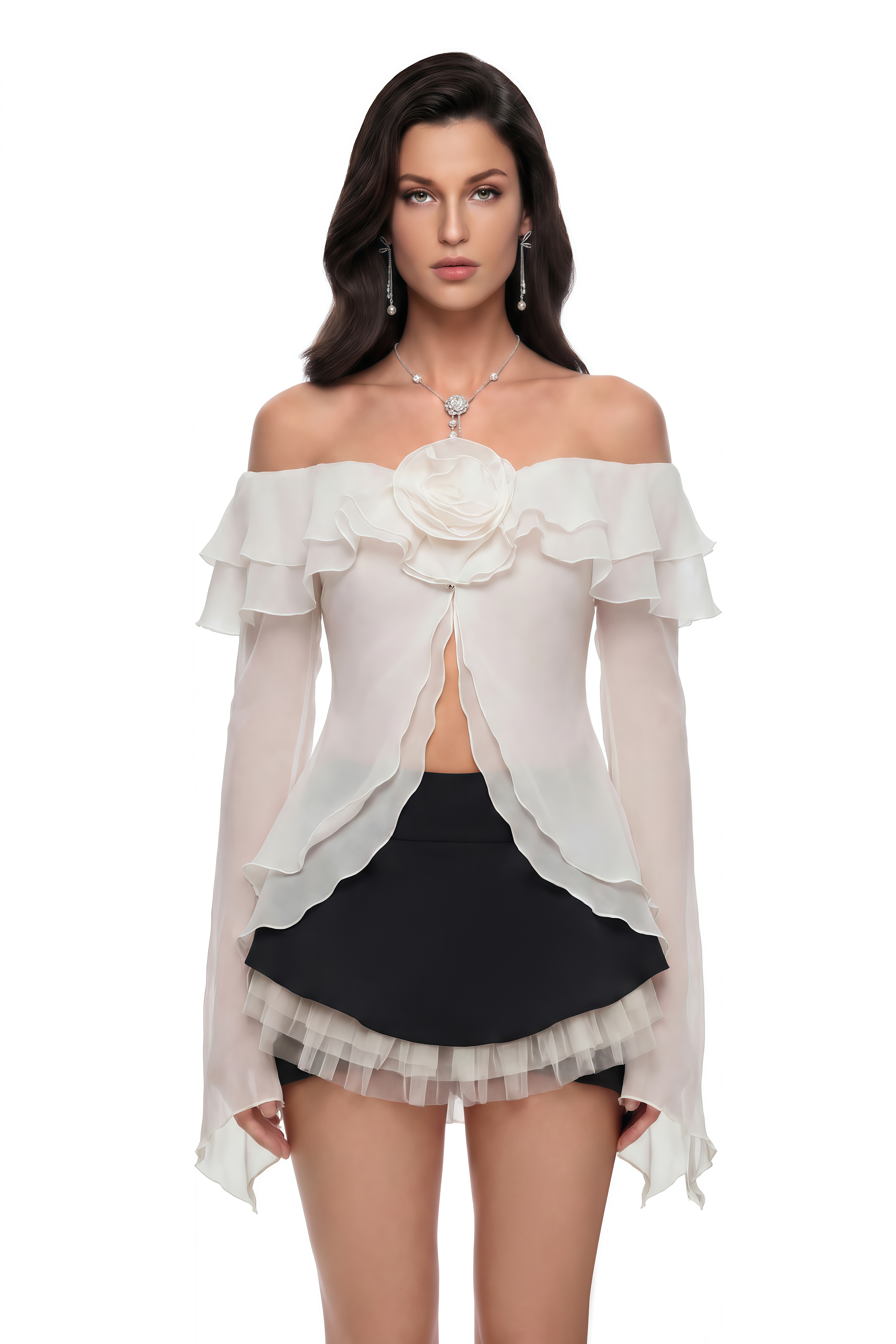 Ariane Color Block Layered Ruffled Blouse & Skirt Set (Final Sale)