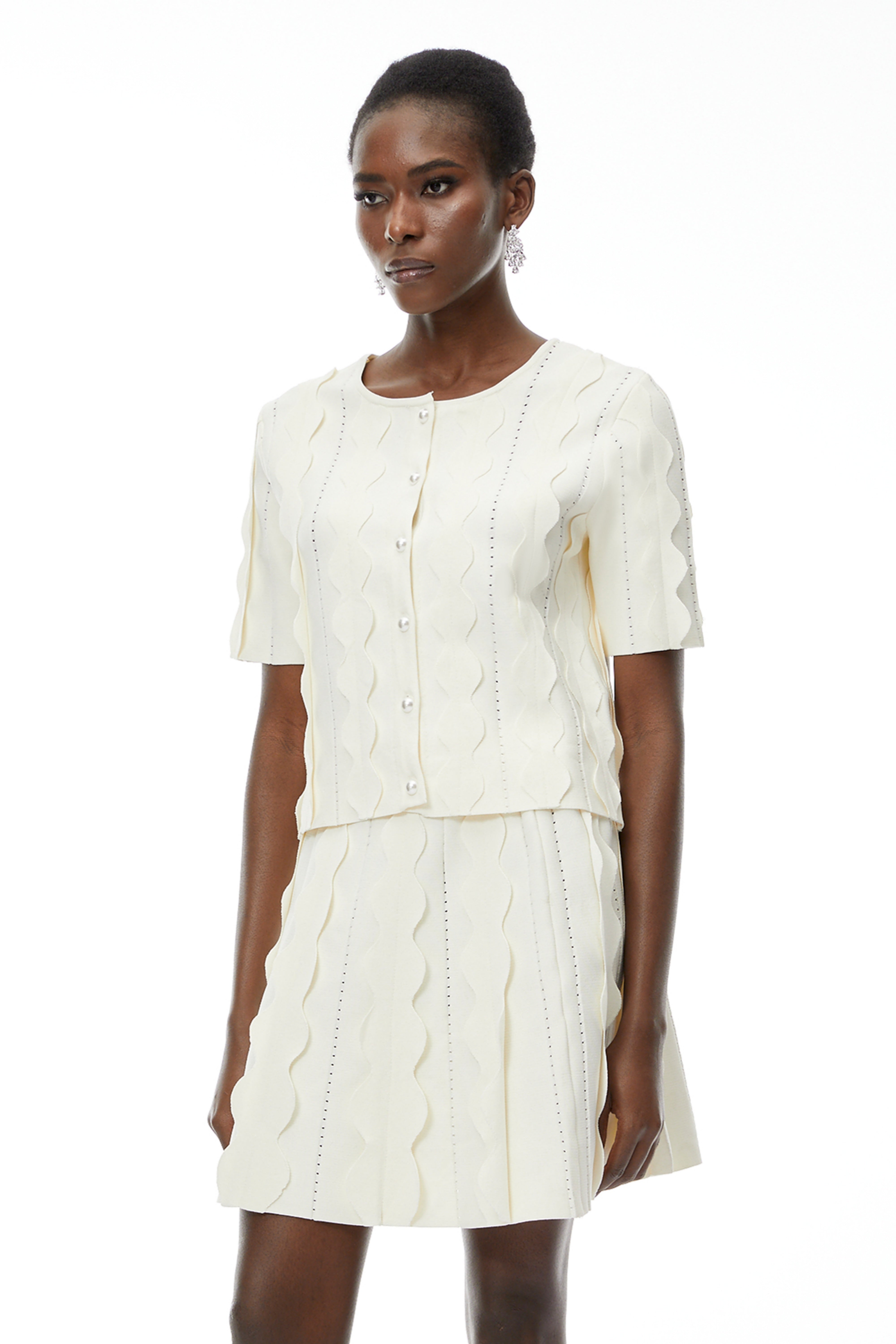 Ásdís White Beaded Blouse & Skirt Set