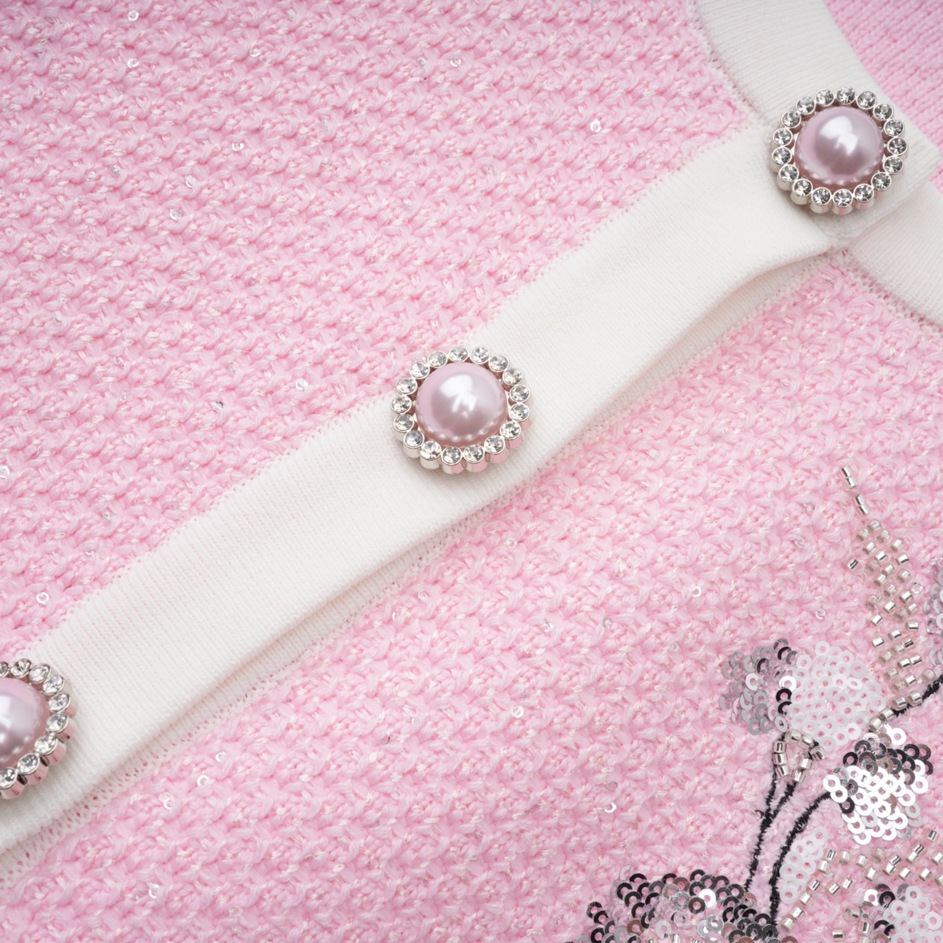 Ásdís Pink Sequined Knit Cardigan & Skirt Set (Final Sale-US Only)